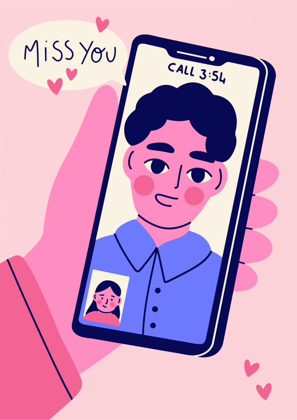 Video call with a "miss you" message
