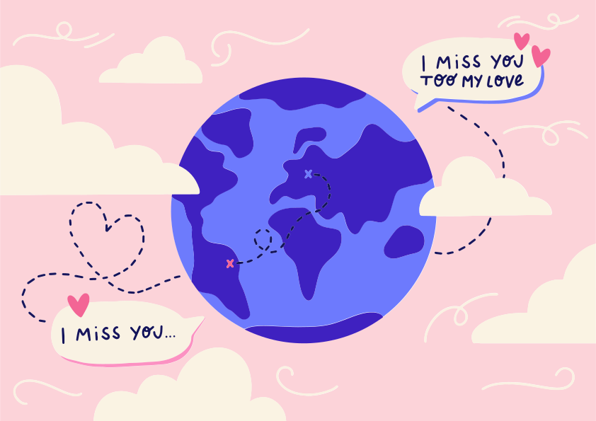 Earth with clouds and 'i miss you' messages