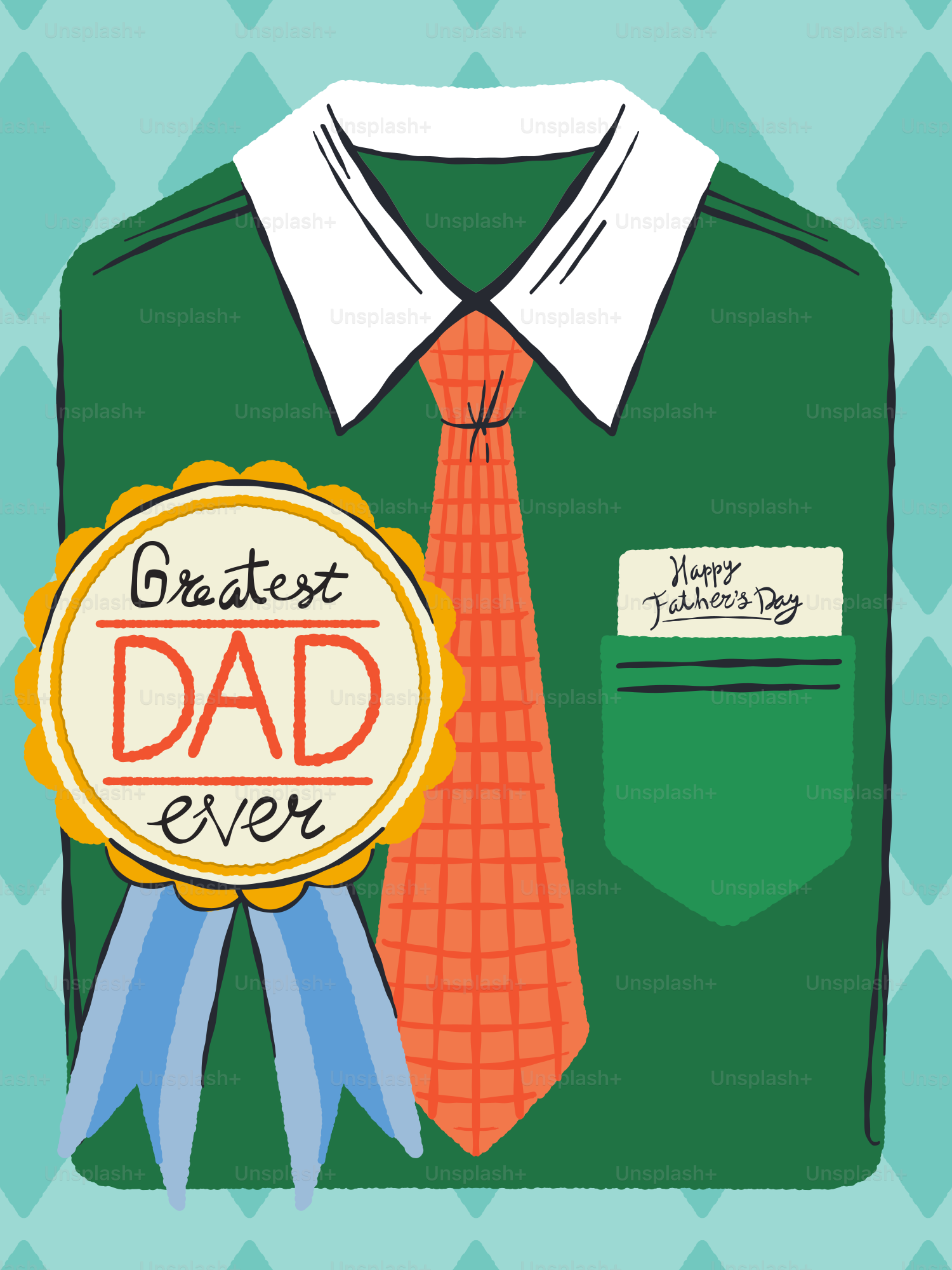 Camisa verde con corbata naranja y premio al "mejor padre de todos".