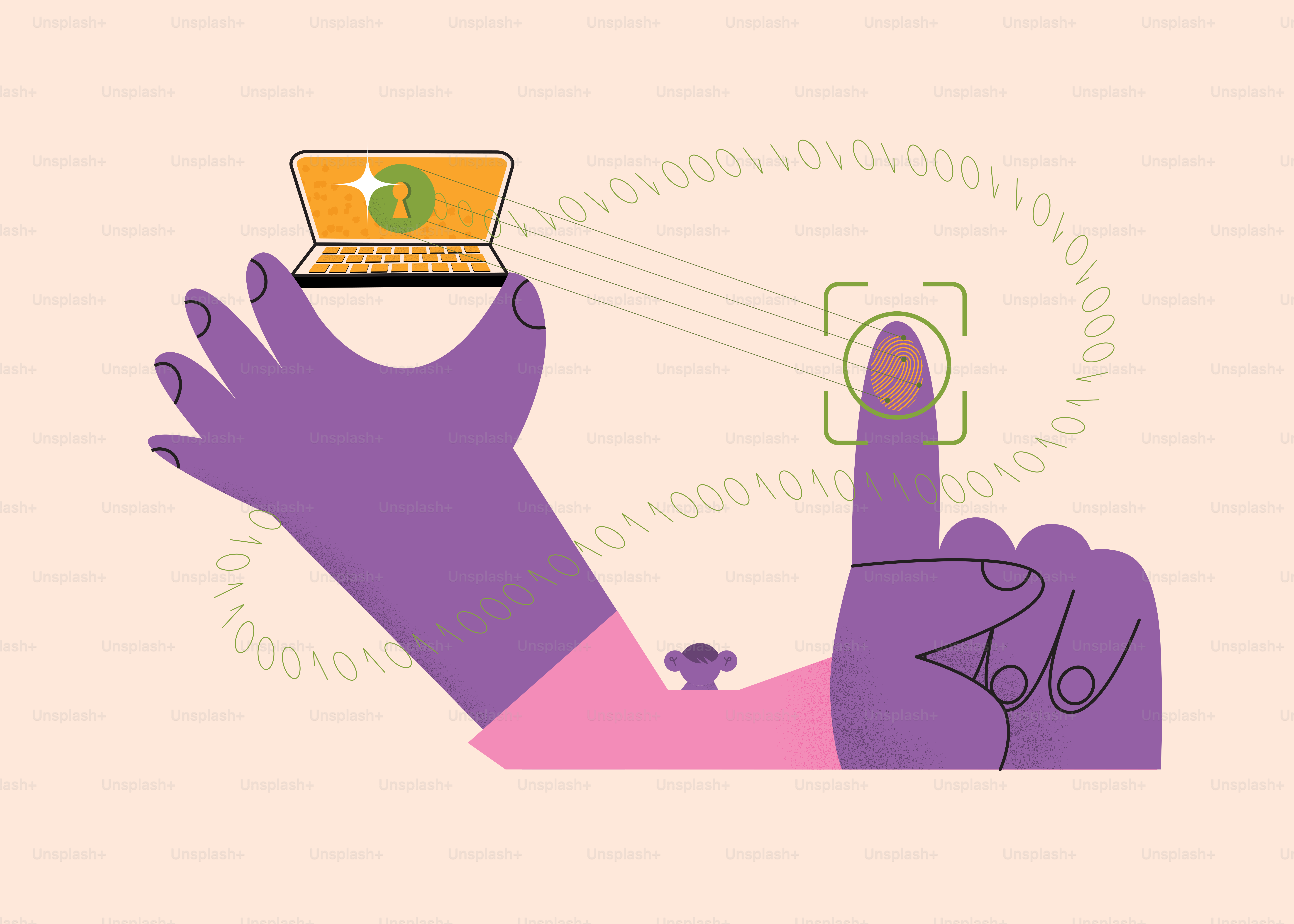 Der Fingerabdruckscan verbindet sich mit Binärcode mit dem Laptop