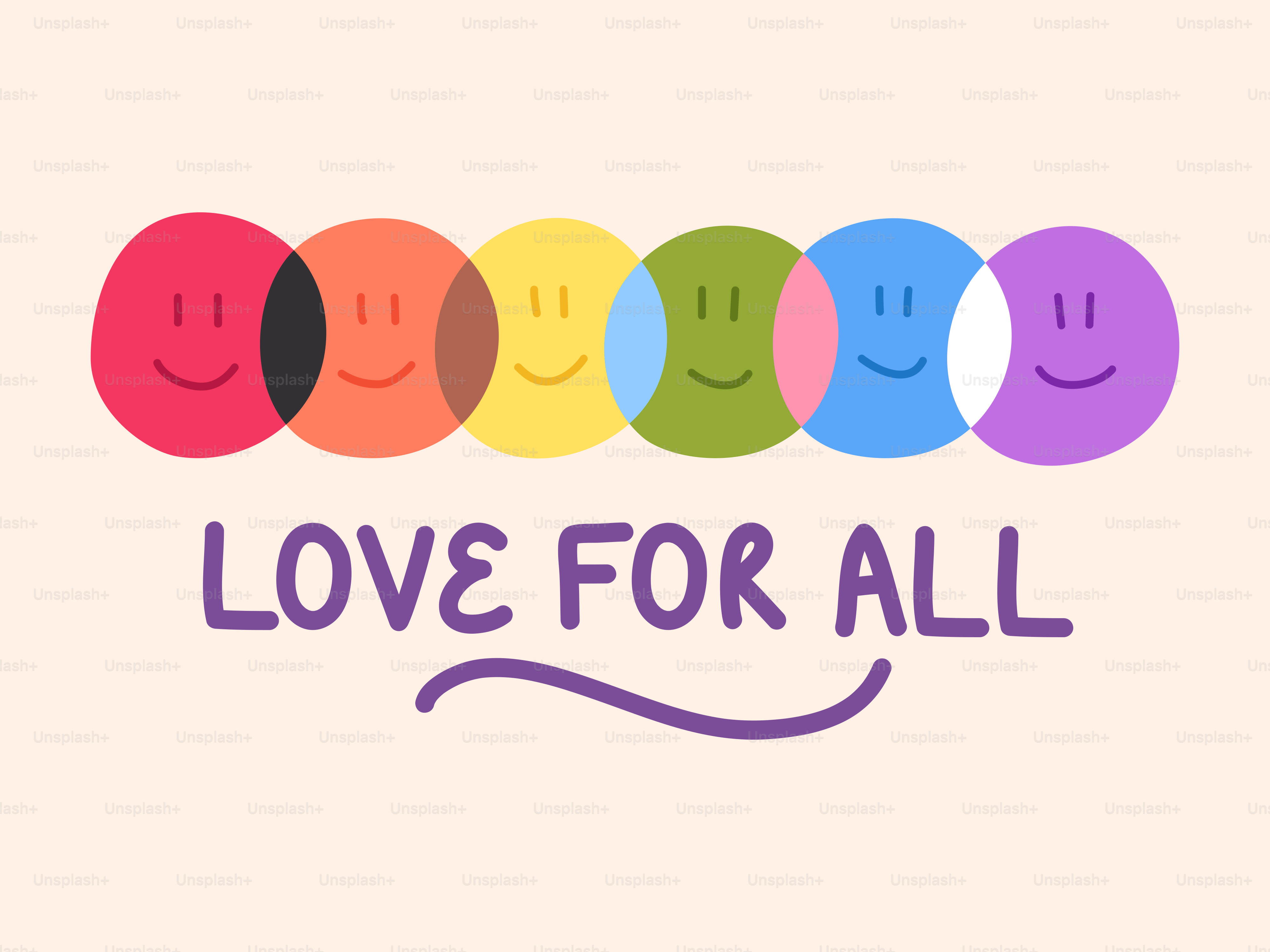 虹色のスマイリーフェイスに「love for all」というテキストが書かれています。
