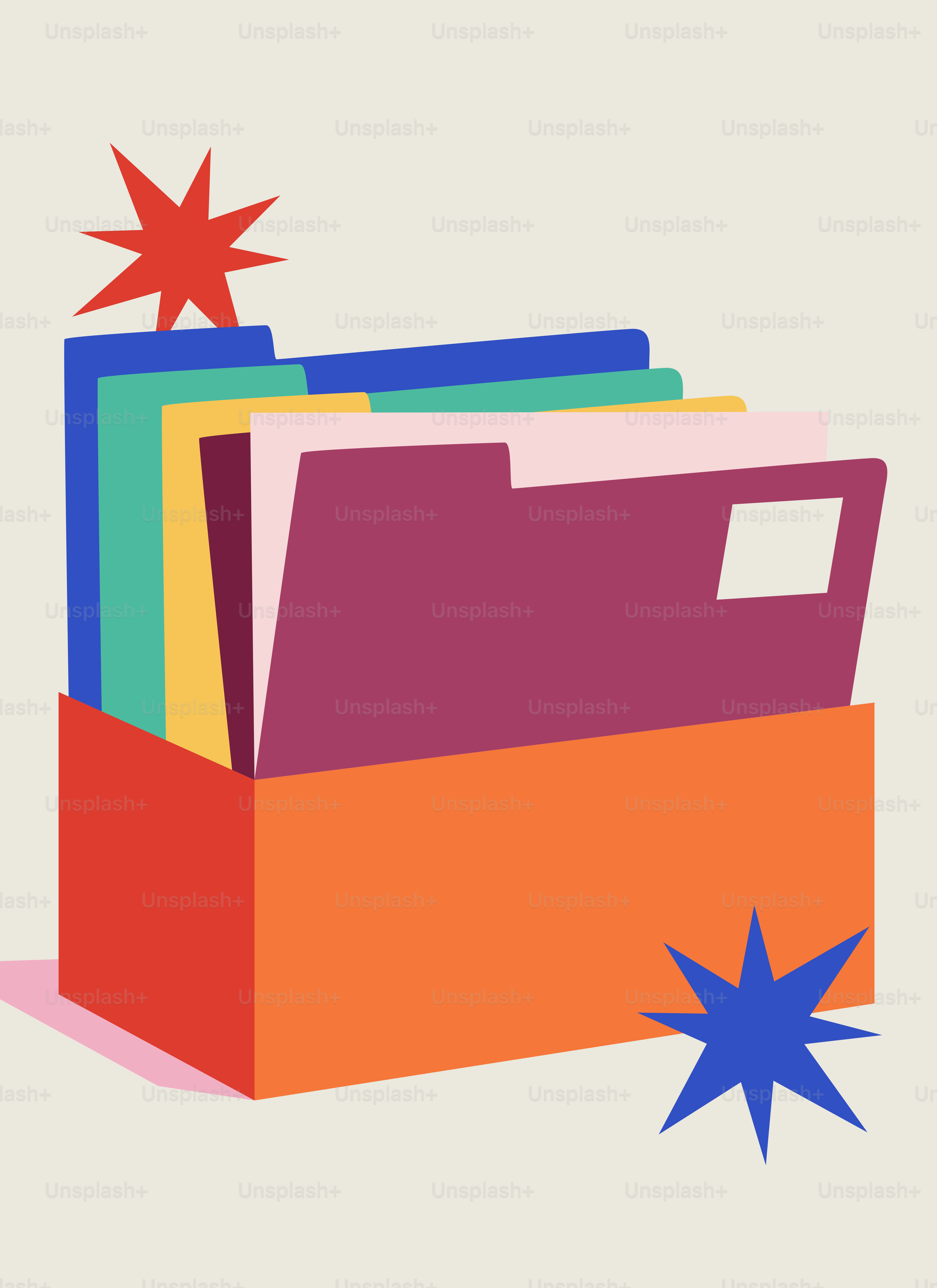 Folder file berwarna-warni yang disusun dalam kotak.