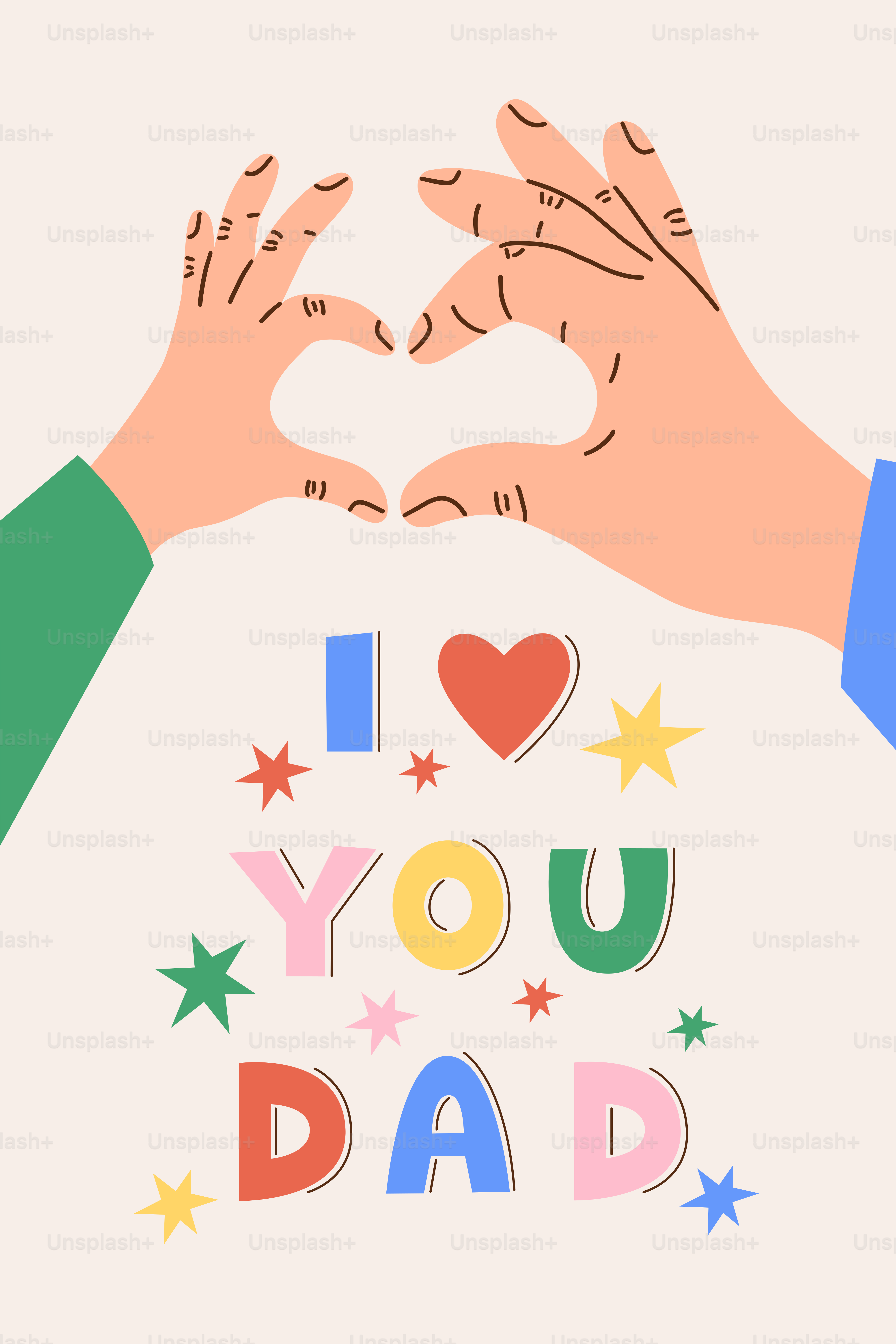 Manos formando un corazón sobre el texto de 'te quiero, papá'.