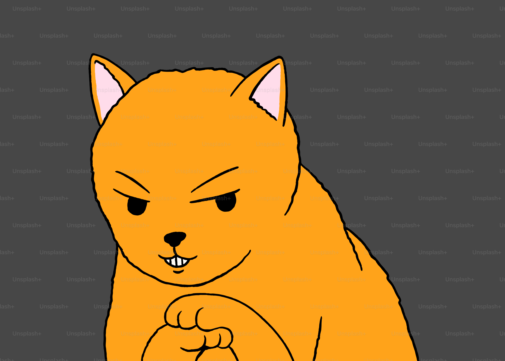 いたずらっぽい表情のオレンジ色の猫。