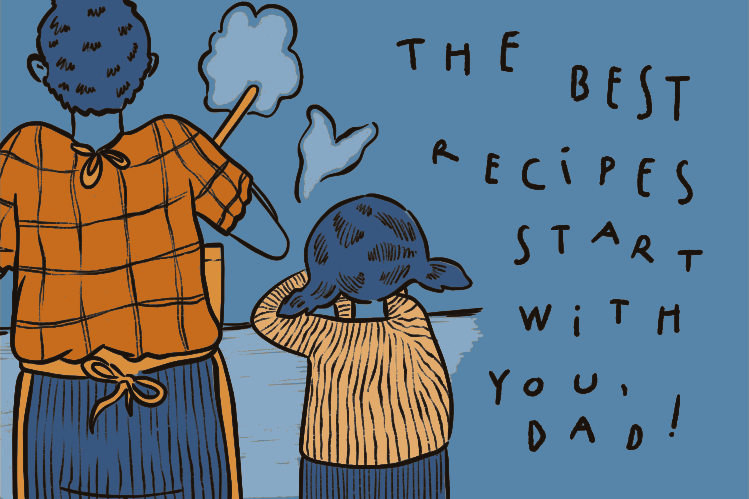 Padre e hijo horneando juntos en la cocina.