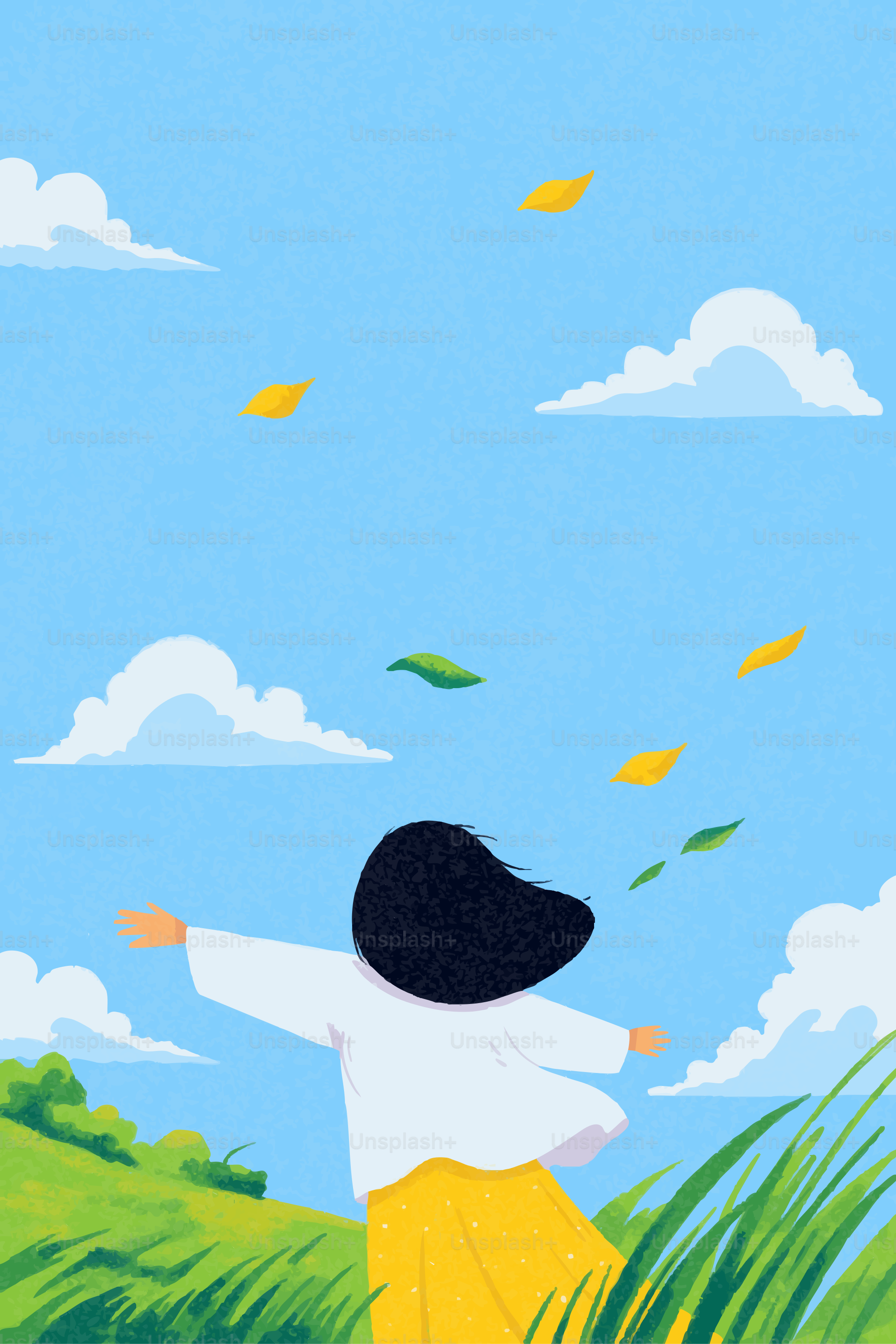 Woman in a field with arms outstretched to the sky.