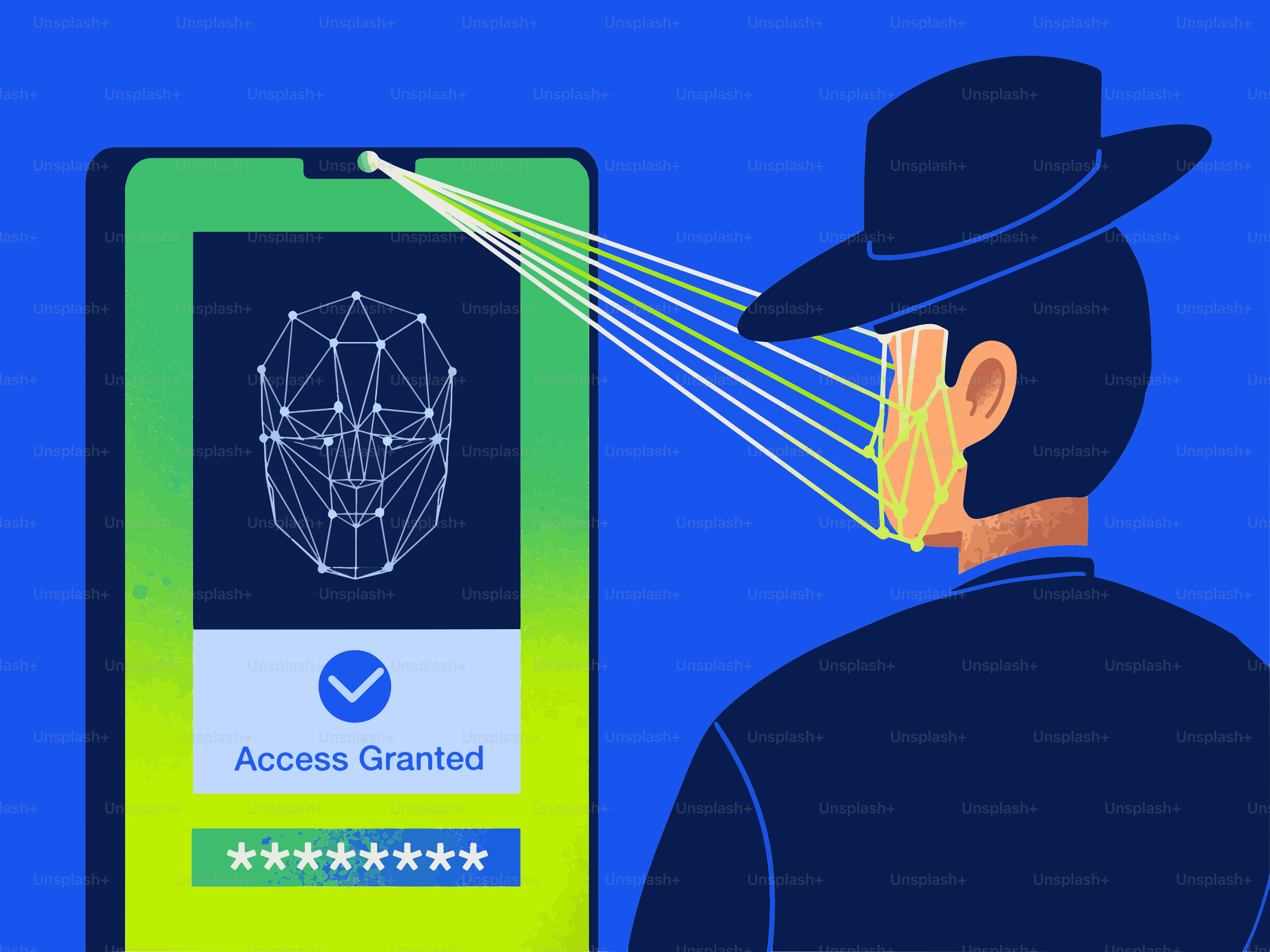 La scansione del riconoscimento facciale consente l'accesso allo schermo dello smartphone.