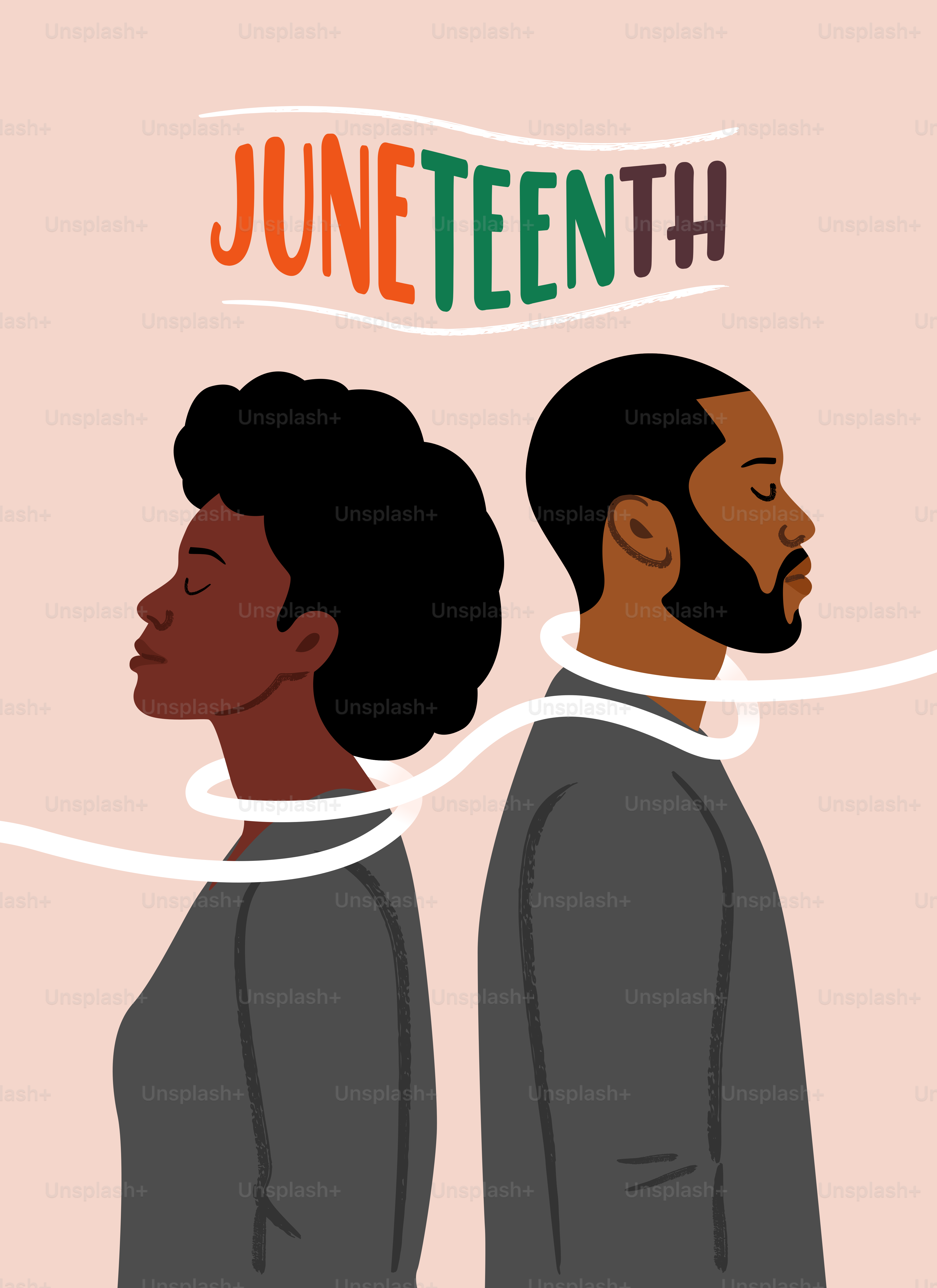 Celebrazione del Juneteenth con coppia nera e messaggi.