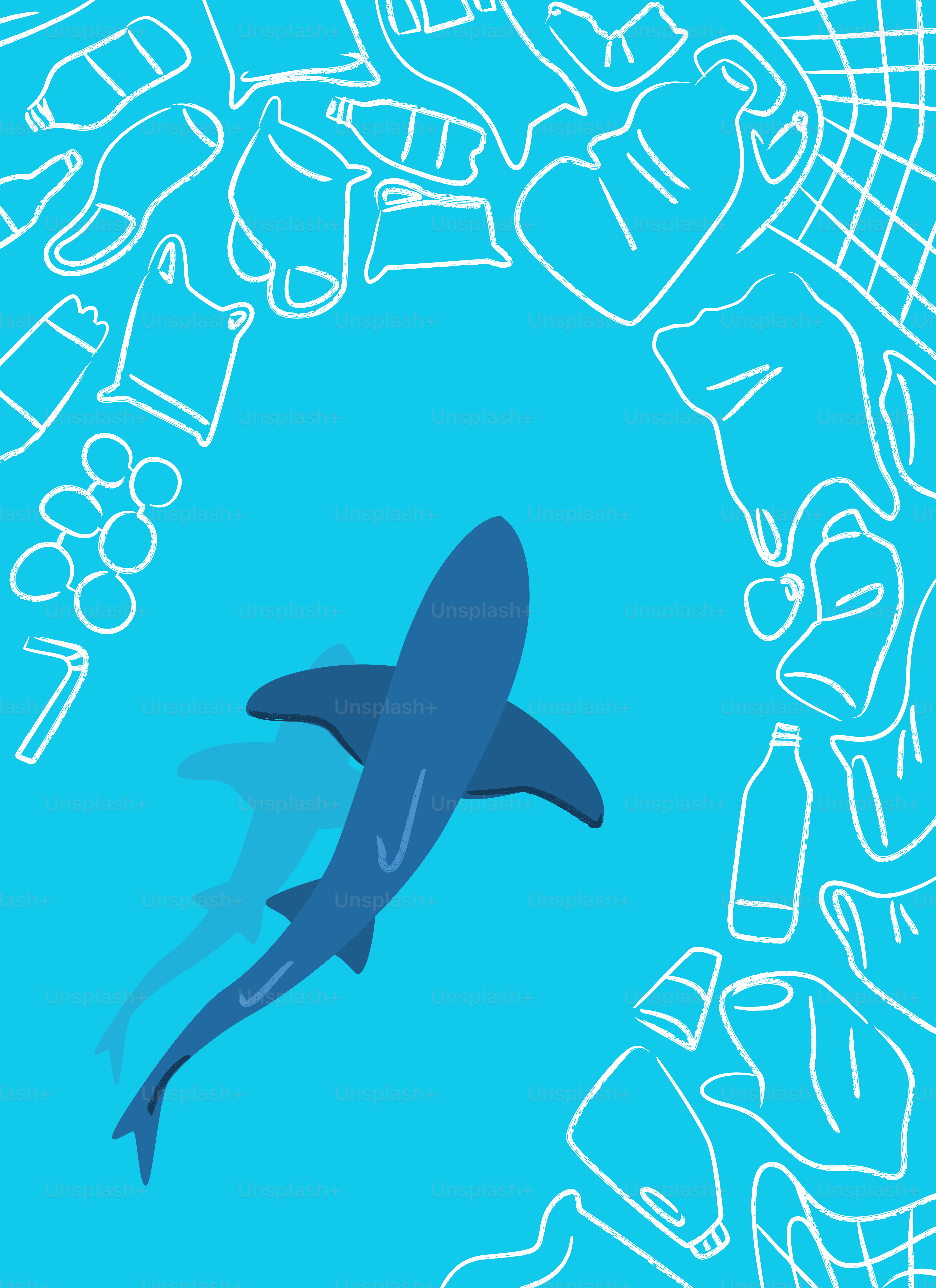 Lo squalo nuota attraverso l'inquinamento da plastica degli oceani