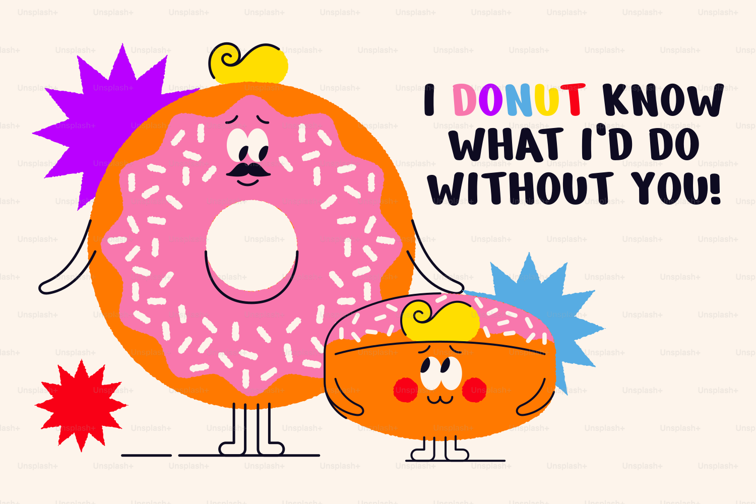 Zwei Donuts mit einem lustigen Zitat