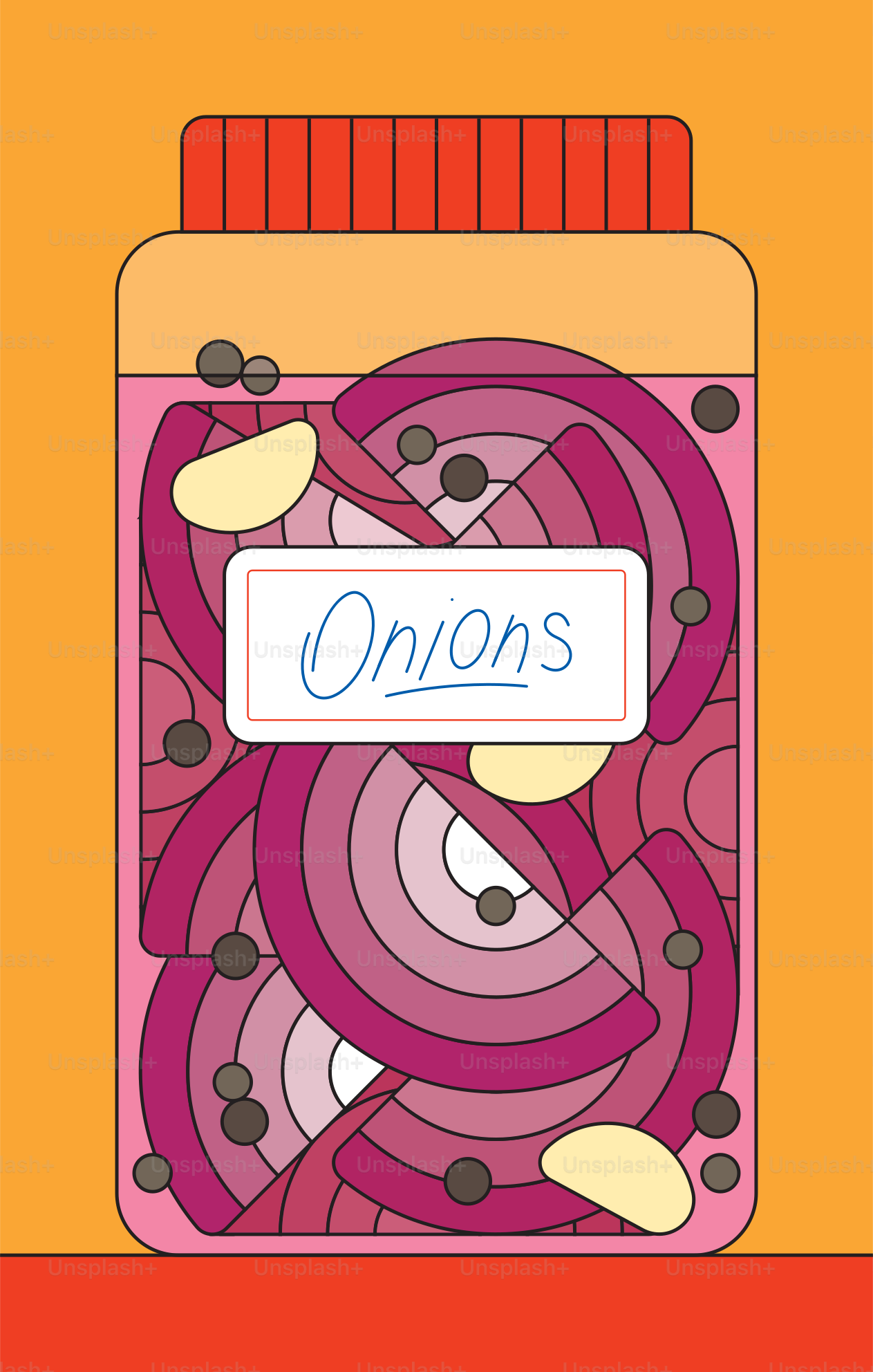 마늘과 후추를 넣은 절인 붉은 양파 병