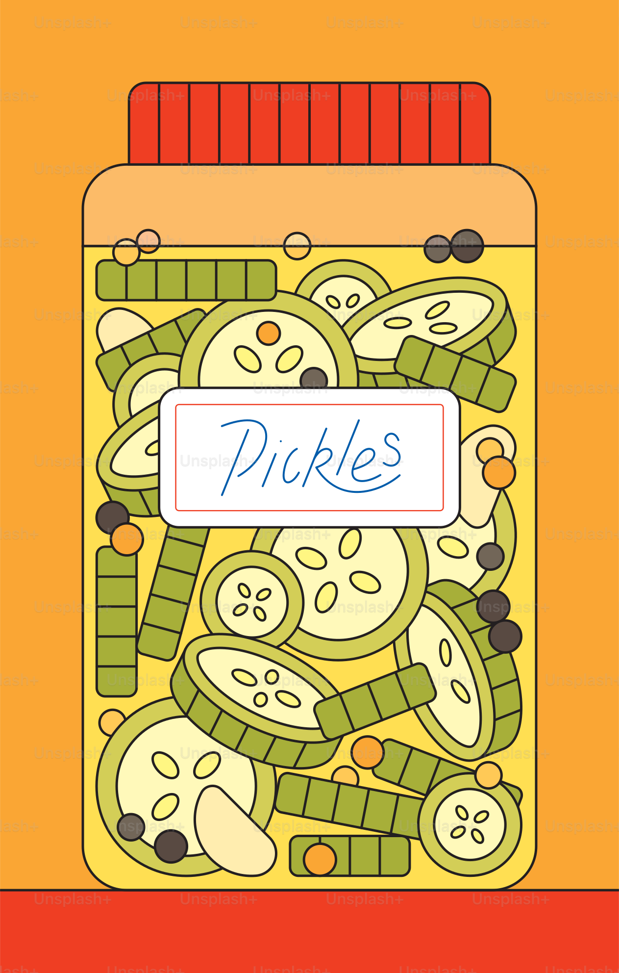 향신료와 양념을 넣은 얇게 썬 피클 병