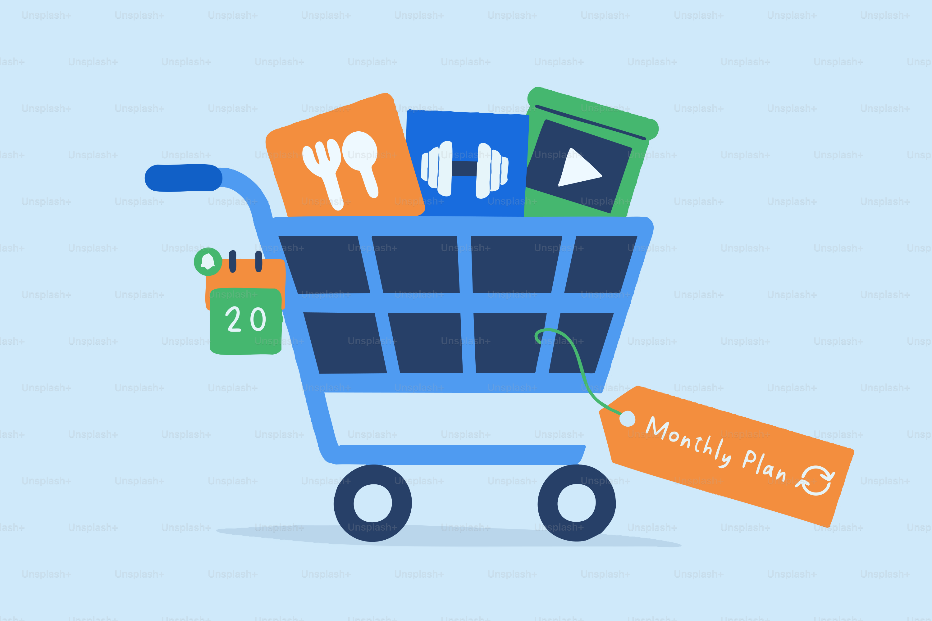 Shopping cart filled with health and fitness apps.
