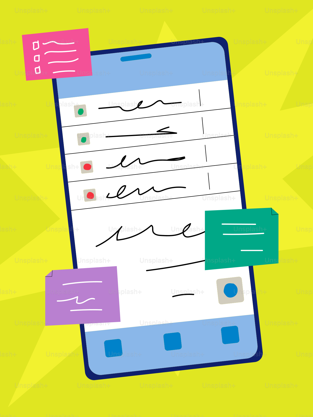 Écran de smartphone avec des post-its colorés
