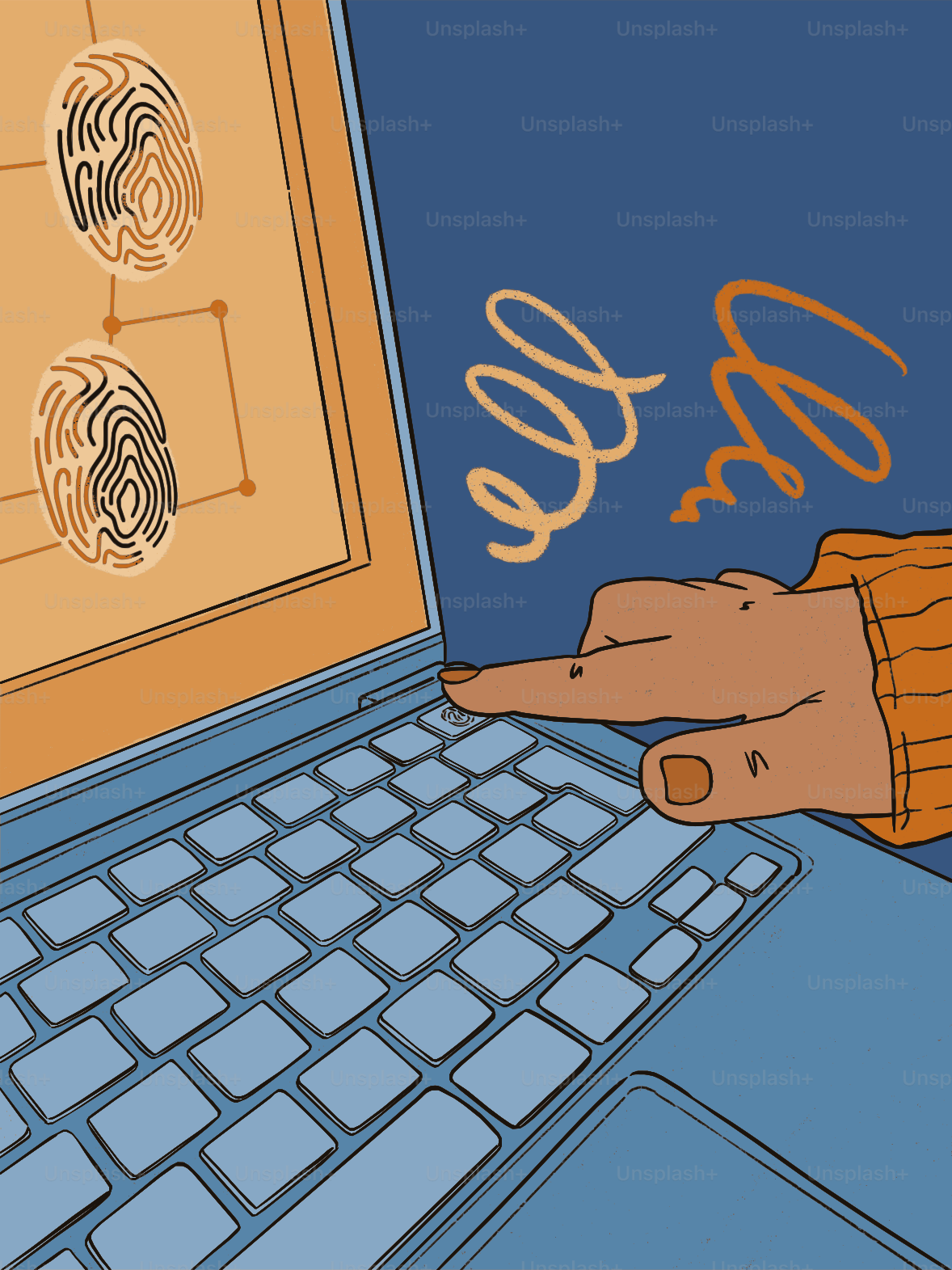 Escaneo de huellas dactilares en la pantalla del portátil