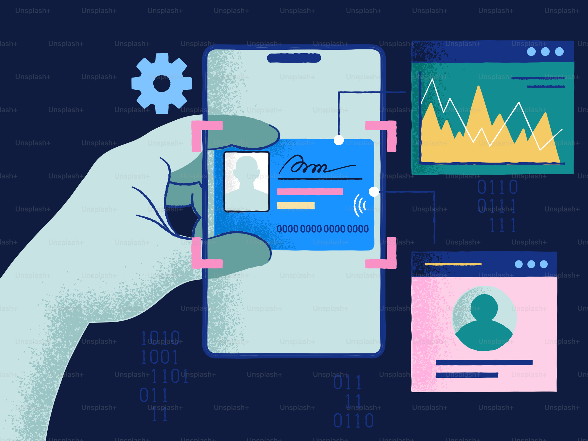 Escaneo digital de tarjeta de identificación con el móvil de la mano