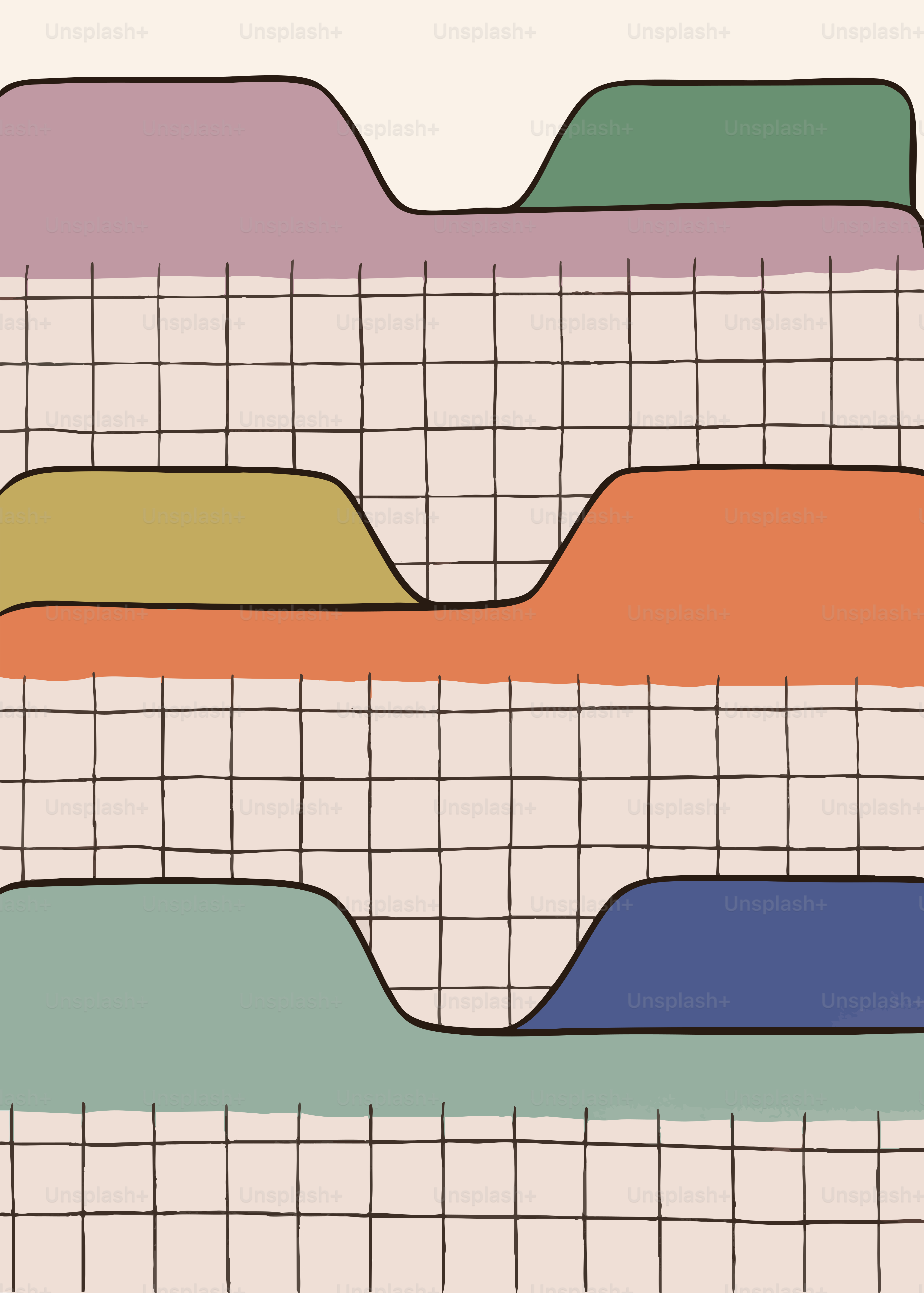Forme astratte colorate su uno sfondo a griglia