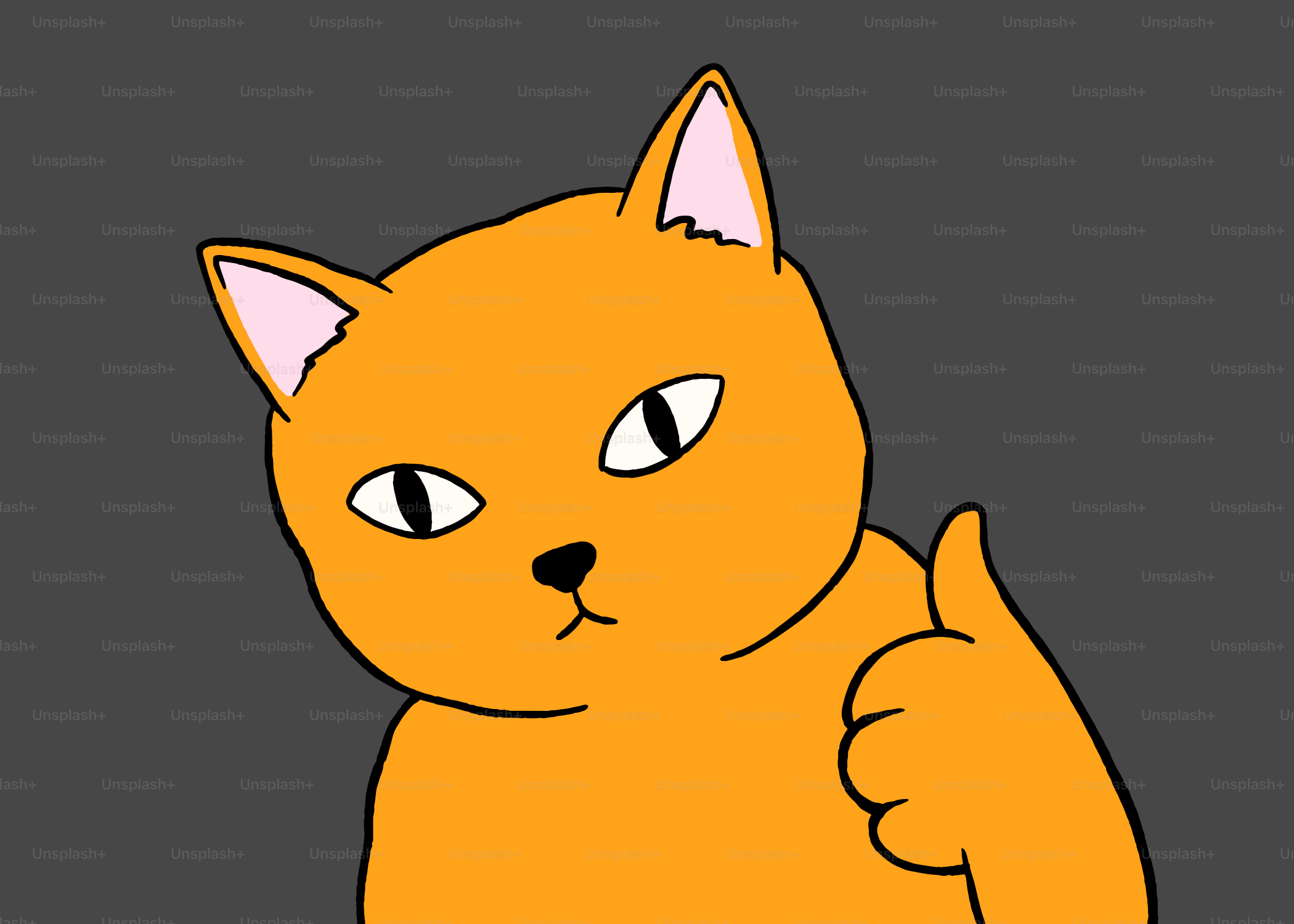 オレンジ色の猫が親指を立てて合図する。