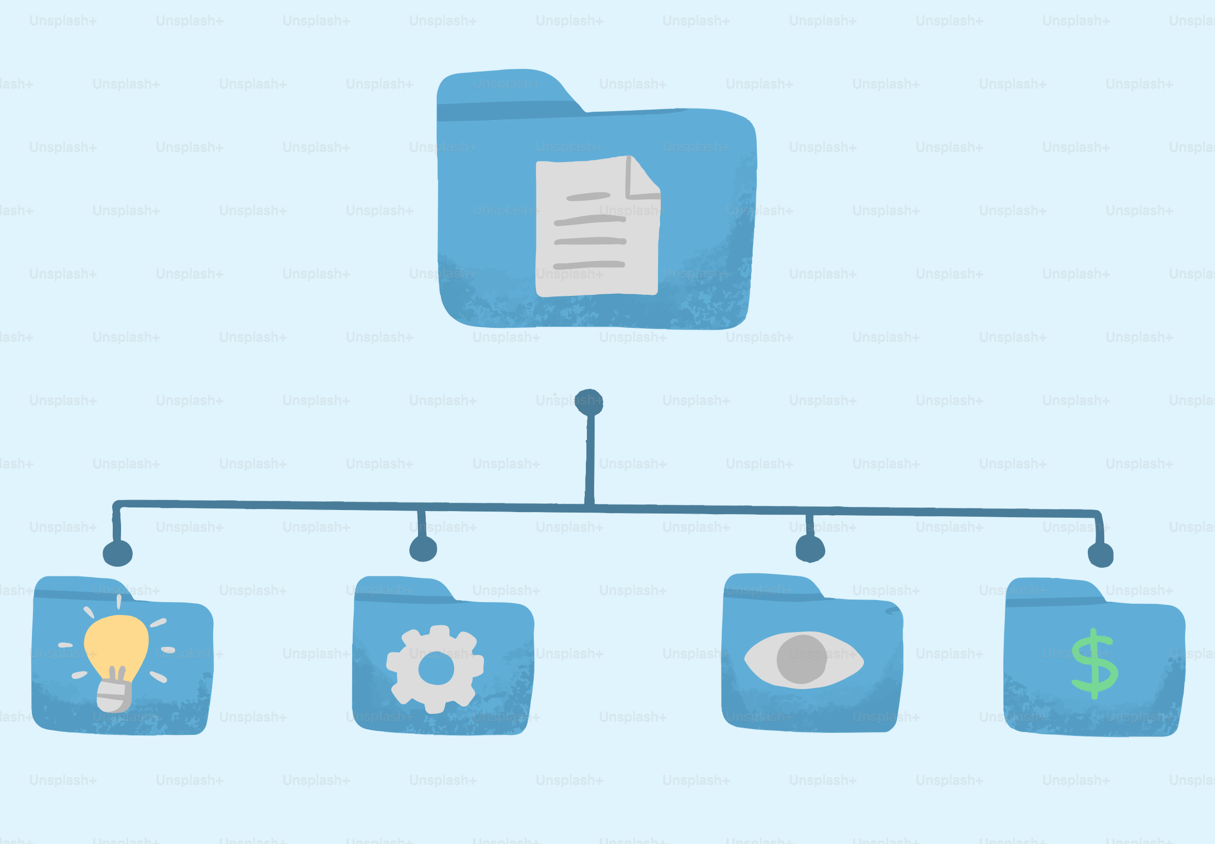 Organigrama con carpetas e iconos