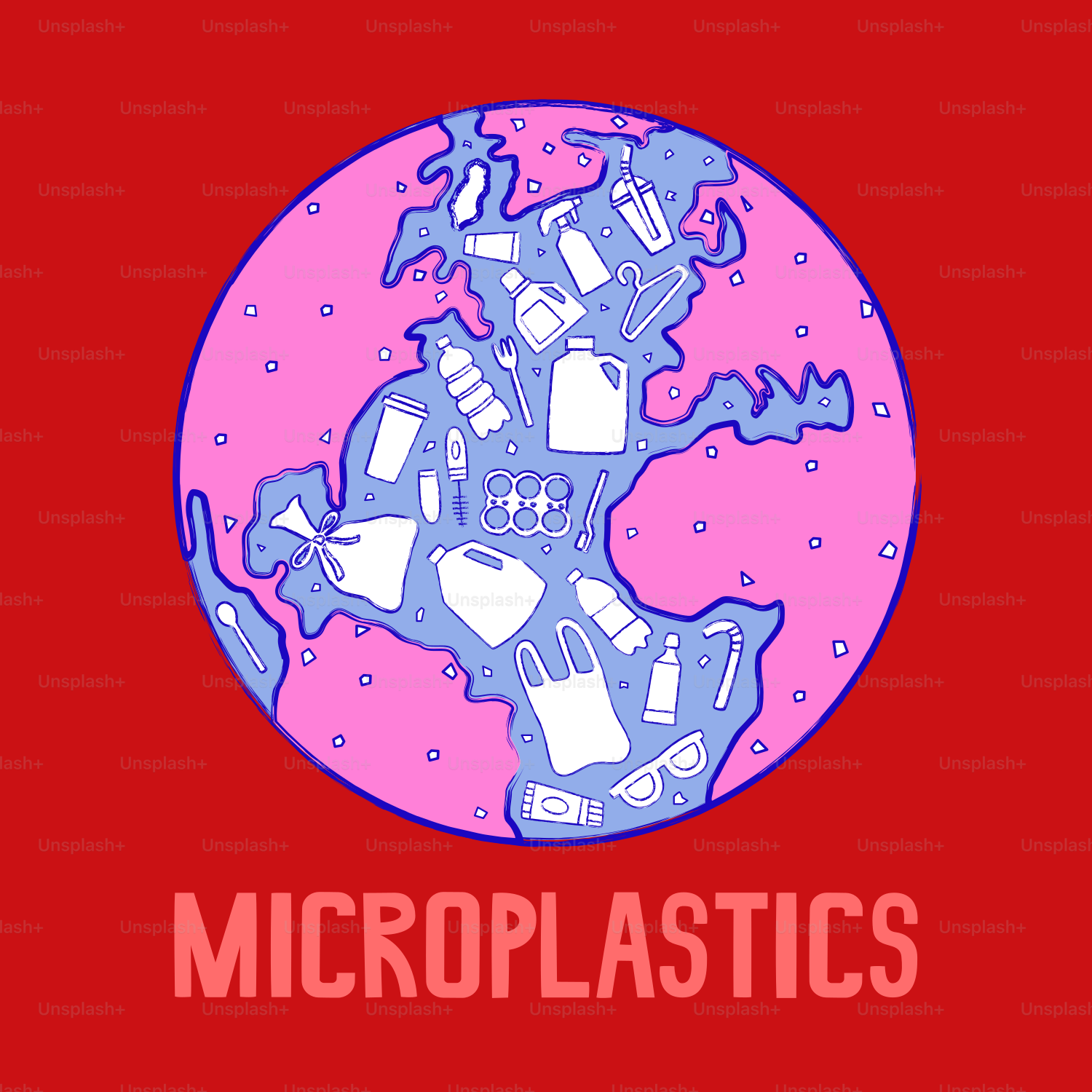 La tierra llena de residuos plásticos y microplásticos. vector – Imagen ...