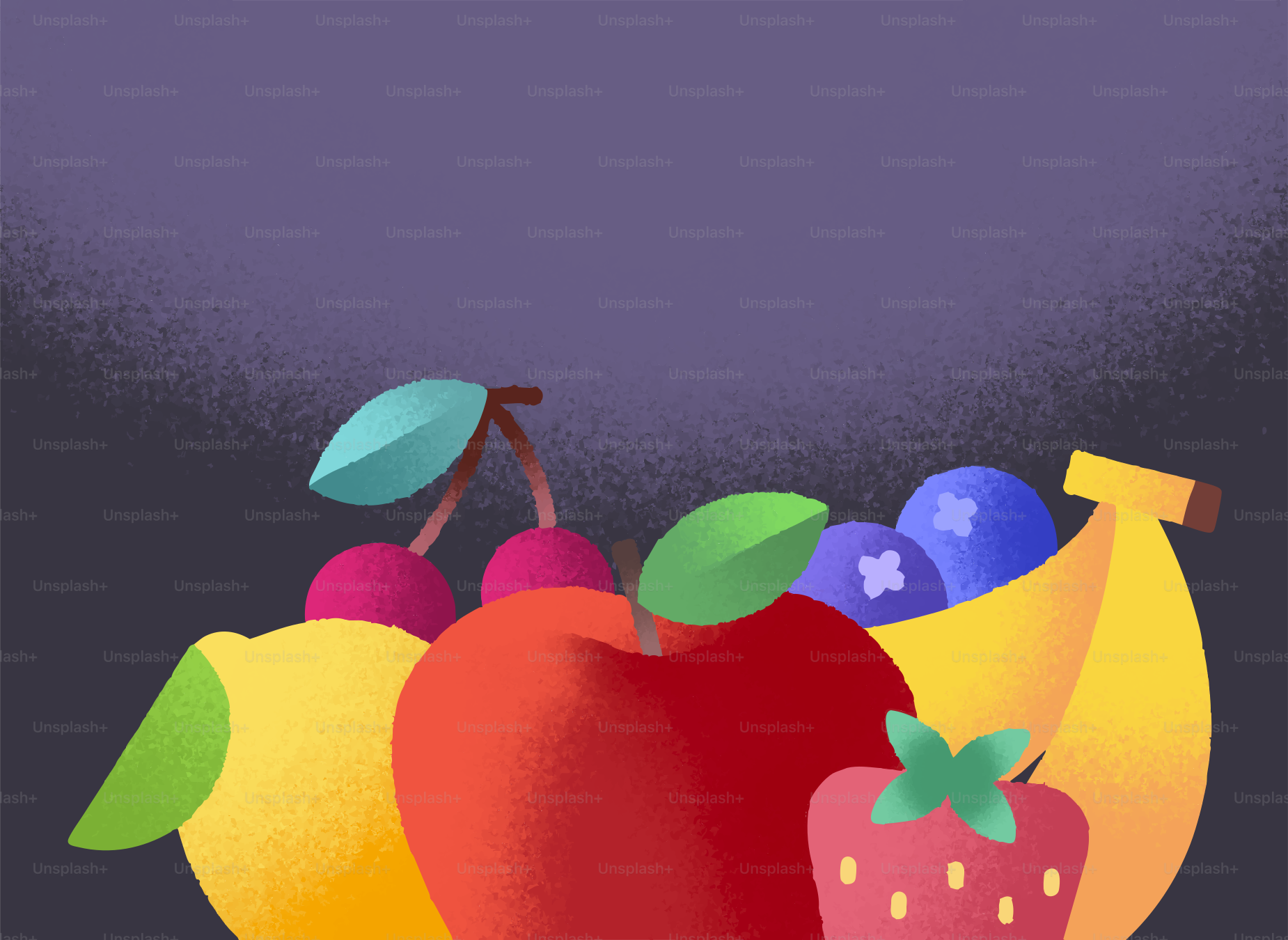 Variedad de frutas coloridas, incluyendo manzana, limón y bayas