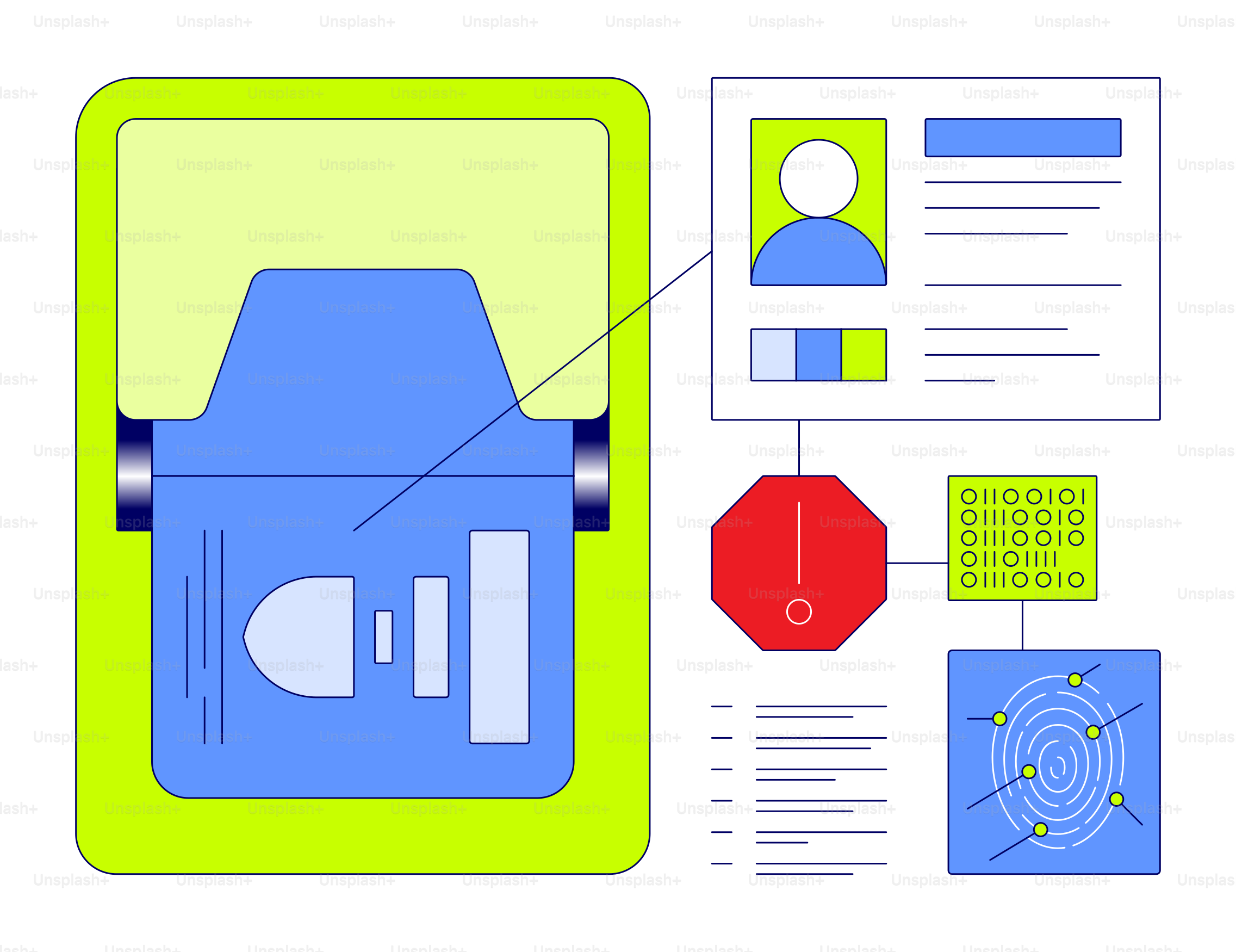 Interfaz digital abstracta con iconos de seguridad y datos.
