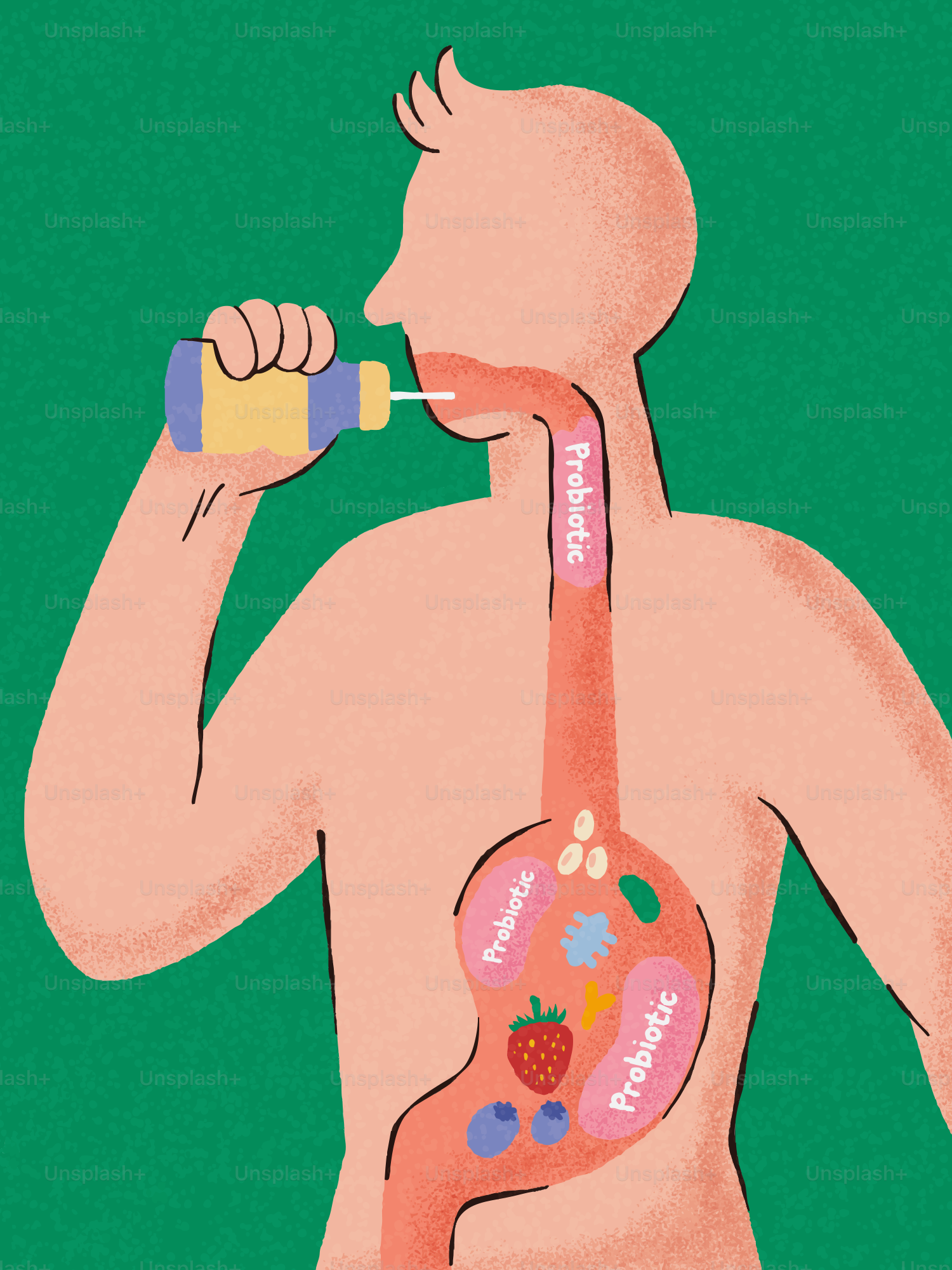 Person drinking a probiotic supplement for gut health.