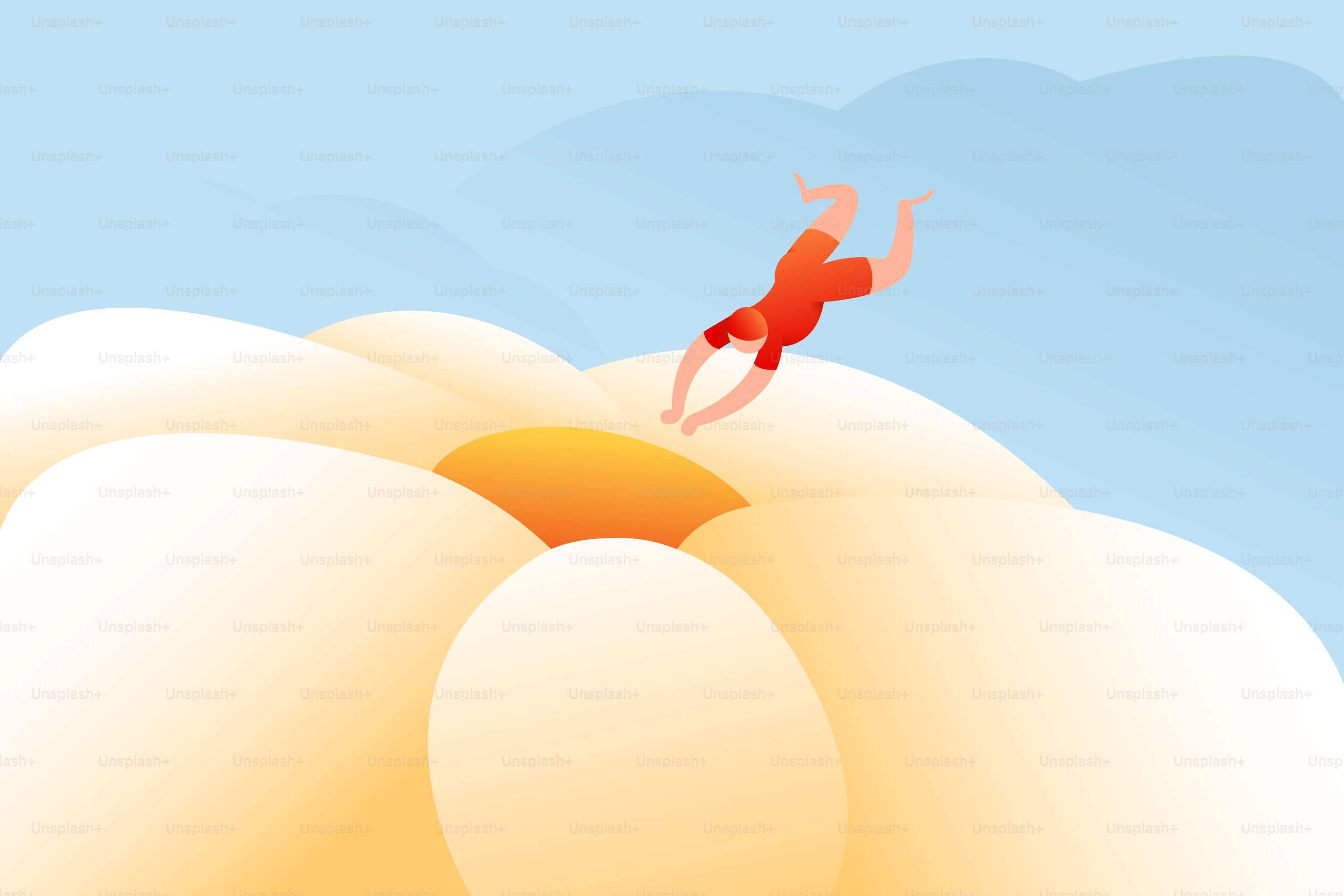 Person in red shorts diving onto large flower vector – Beach Image on ...