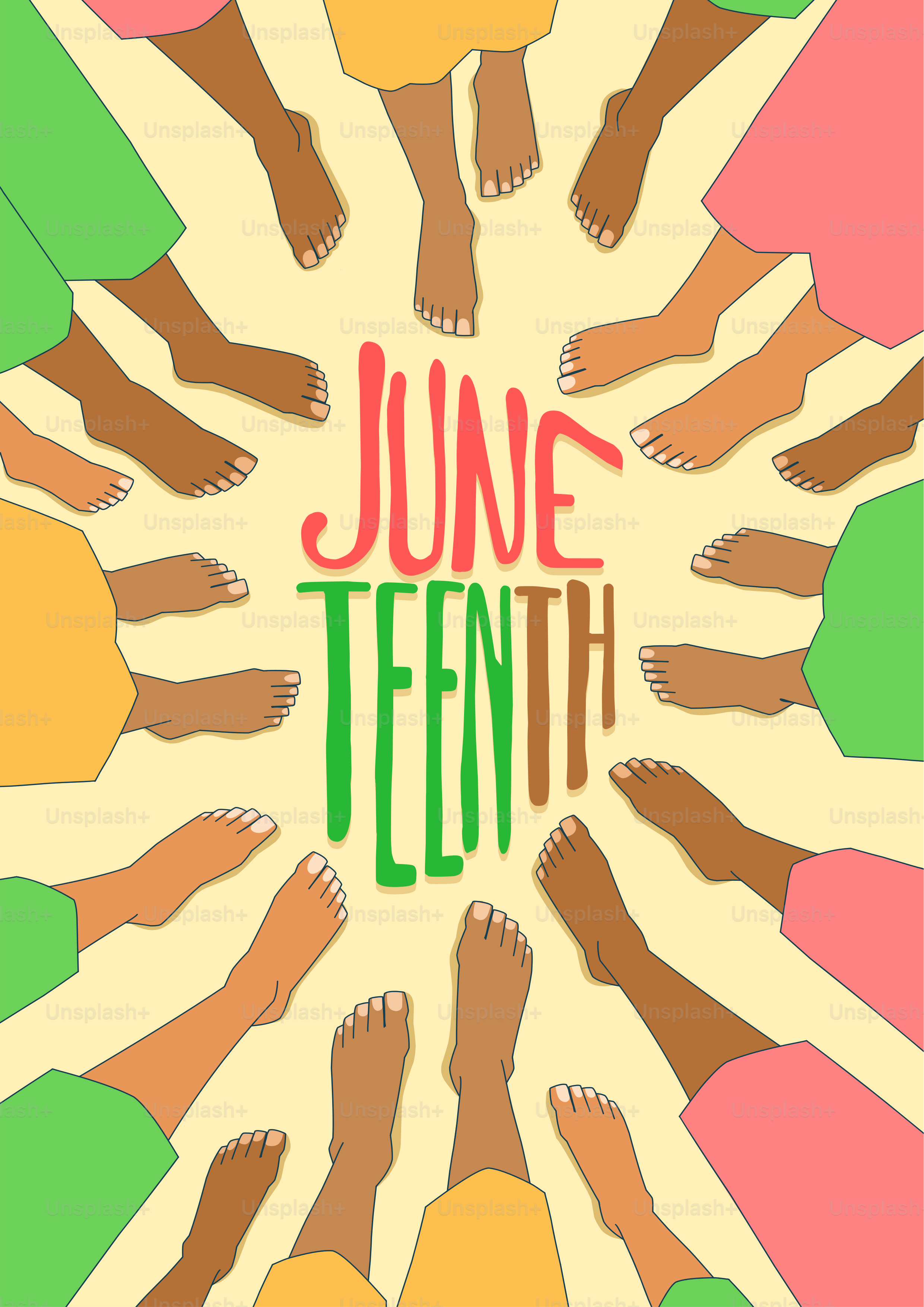 Testo di Juneteenth circondato da piedi nudi e diversi