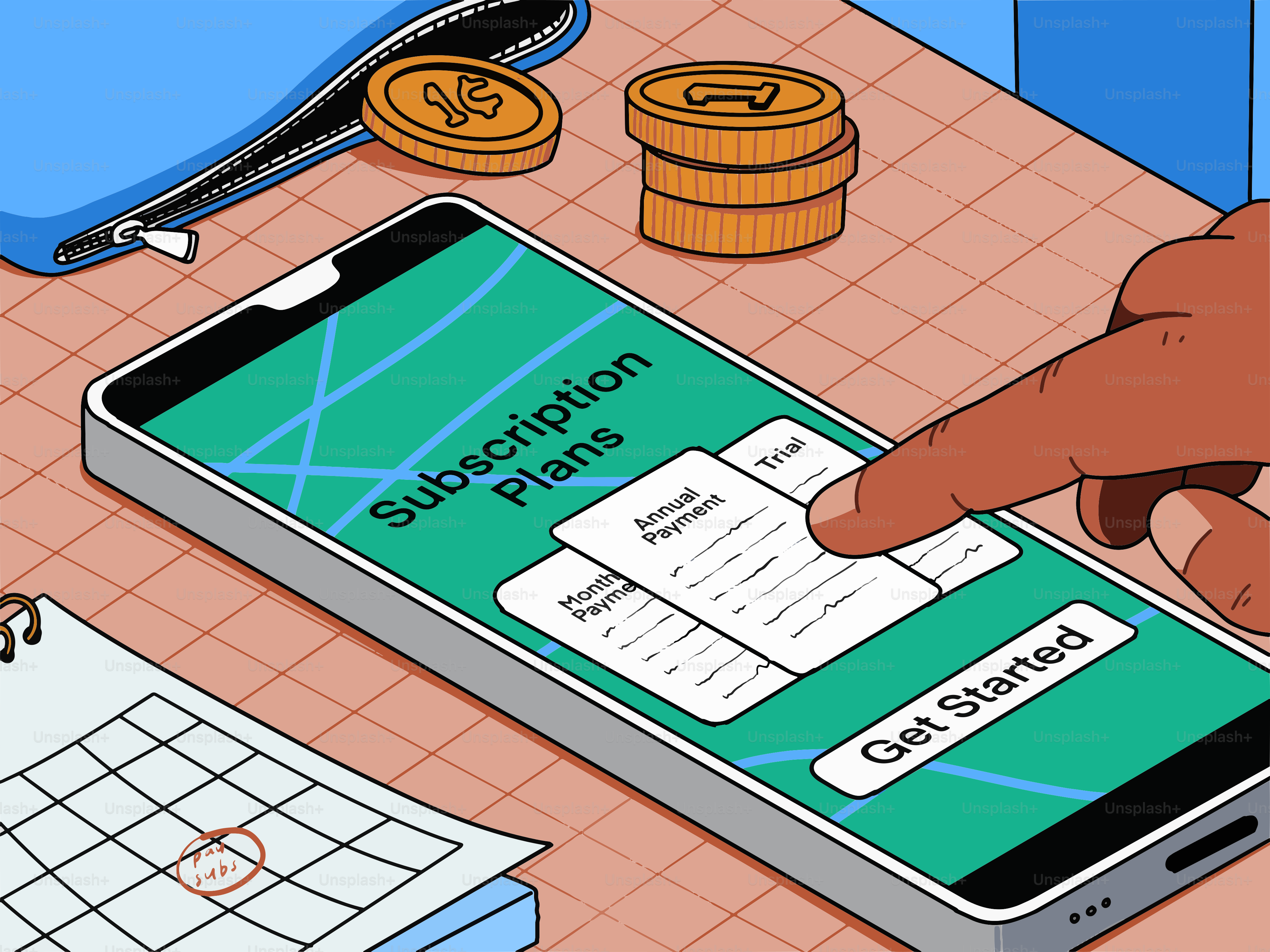 Pessoa selecionando planos de assinatura em um smartphone