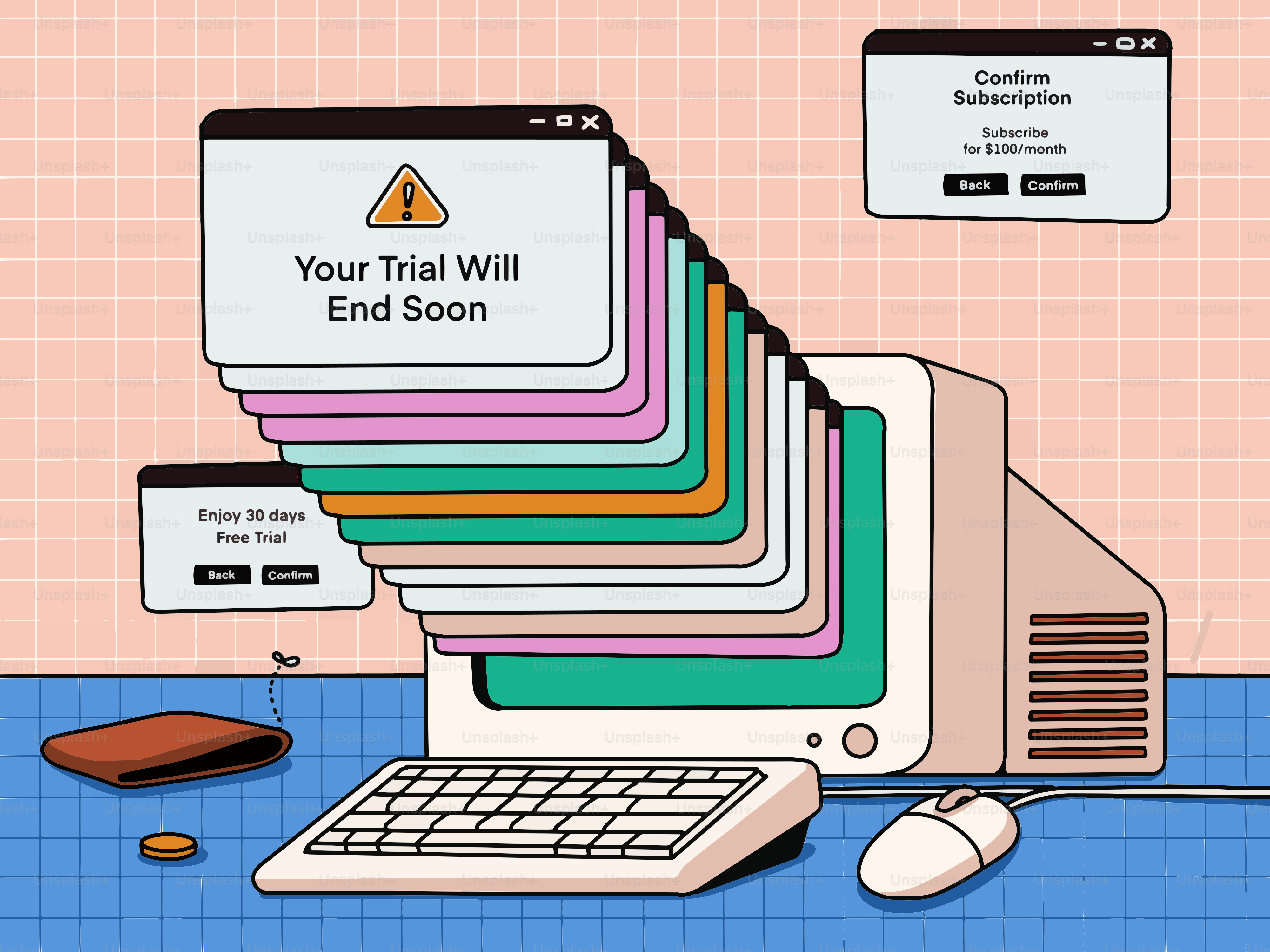 Layar komputer menampilkan jendela pop-up tentang akhir uji coba