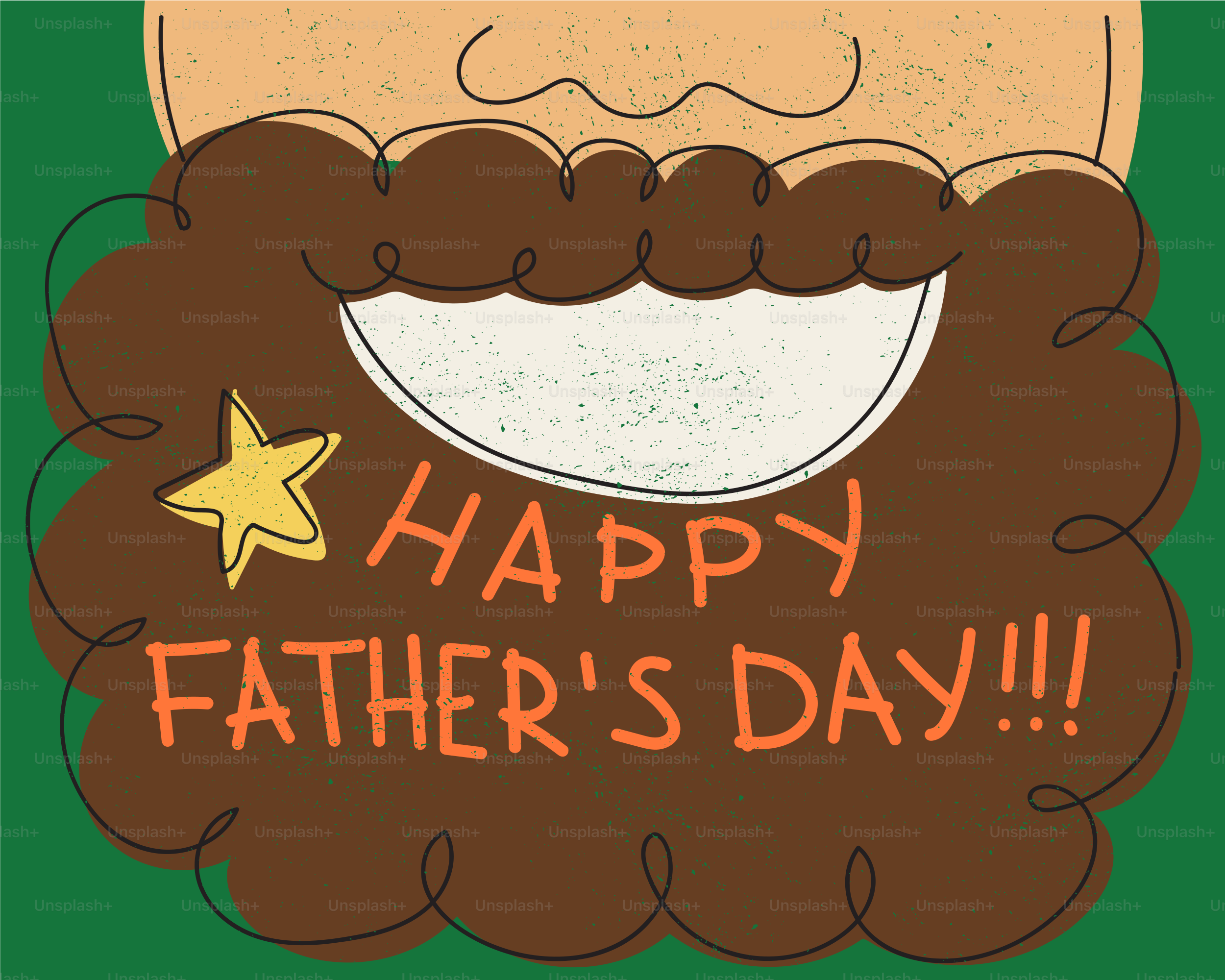 Bonne fête des pères avec une barbe et une étoile de dessin animé.