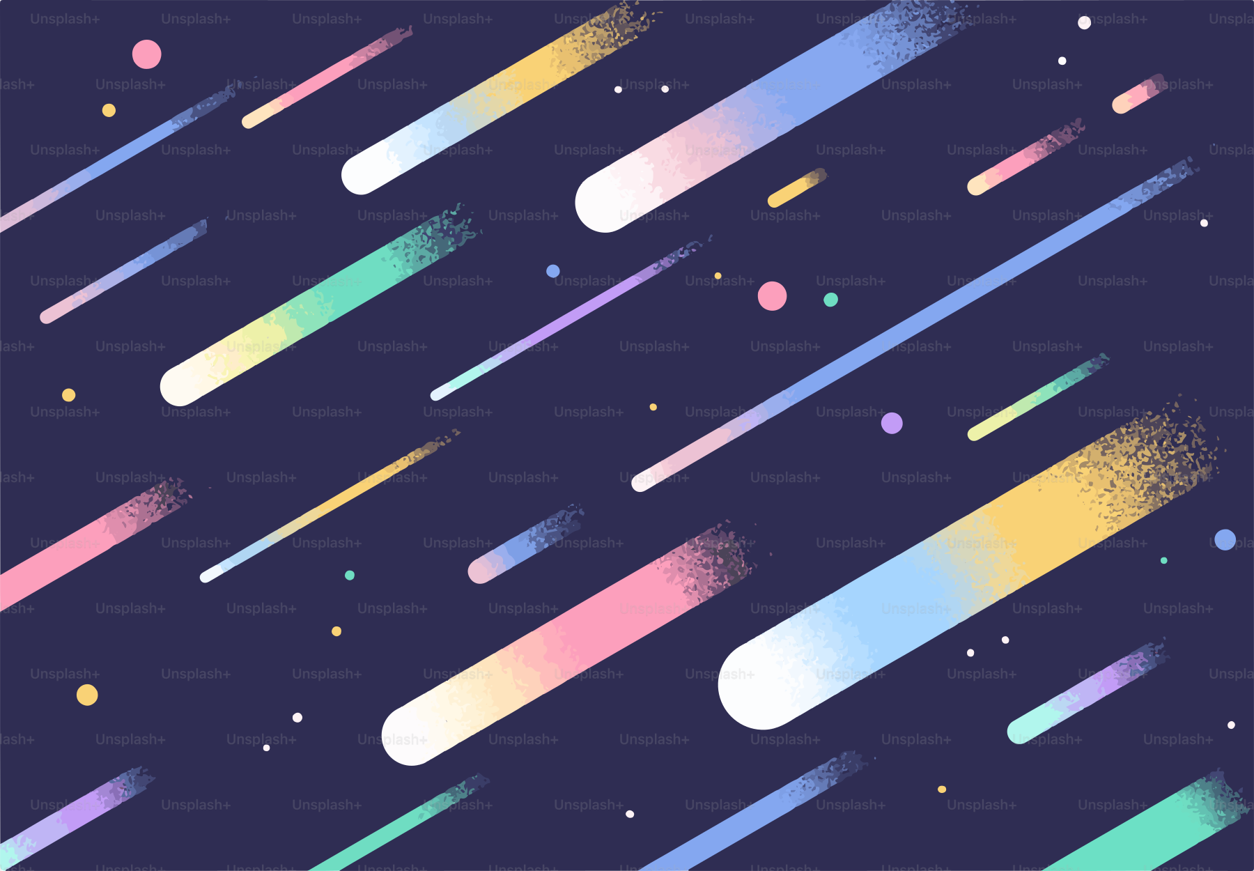 Estrellas fugaces de colores sobre un fondo azul oscuro