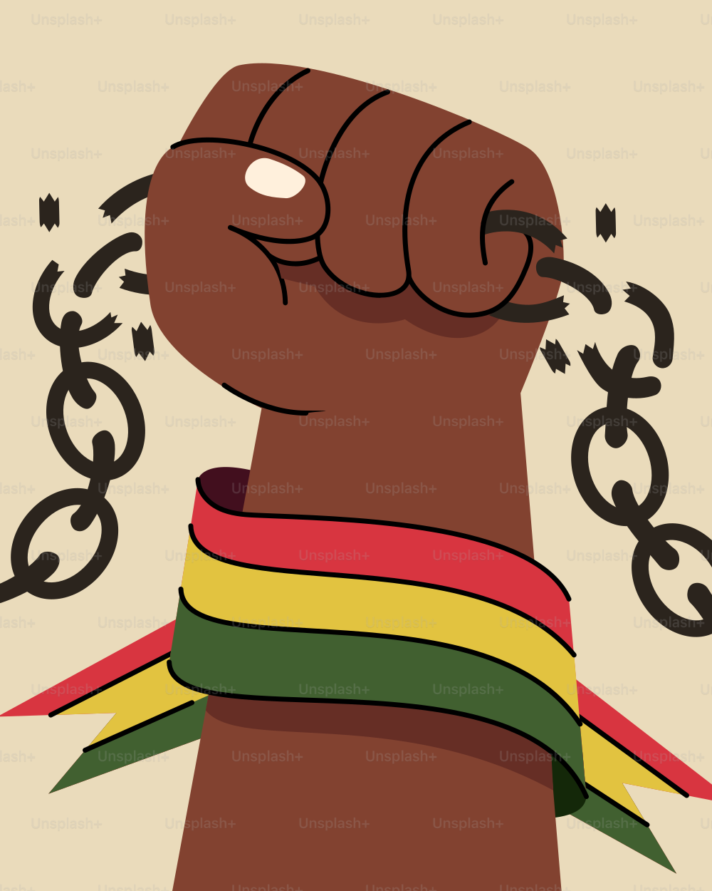 壊れた鎖とパンアフリカの色を持つ拳
