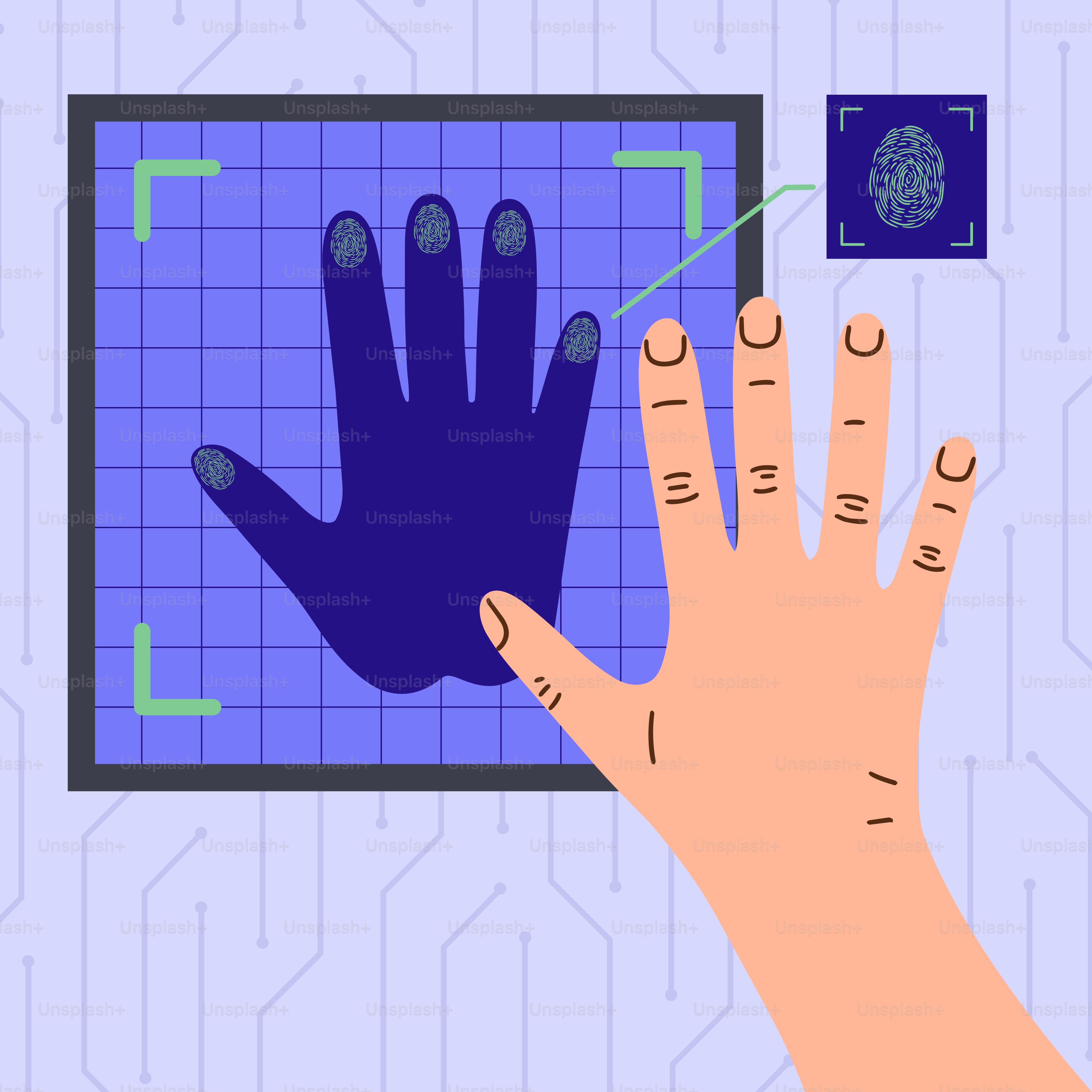 指紋による生体認証の手スキャン