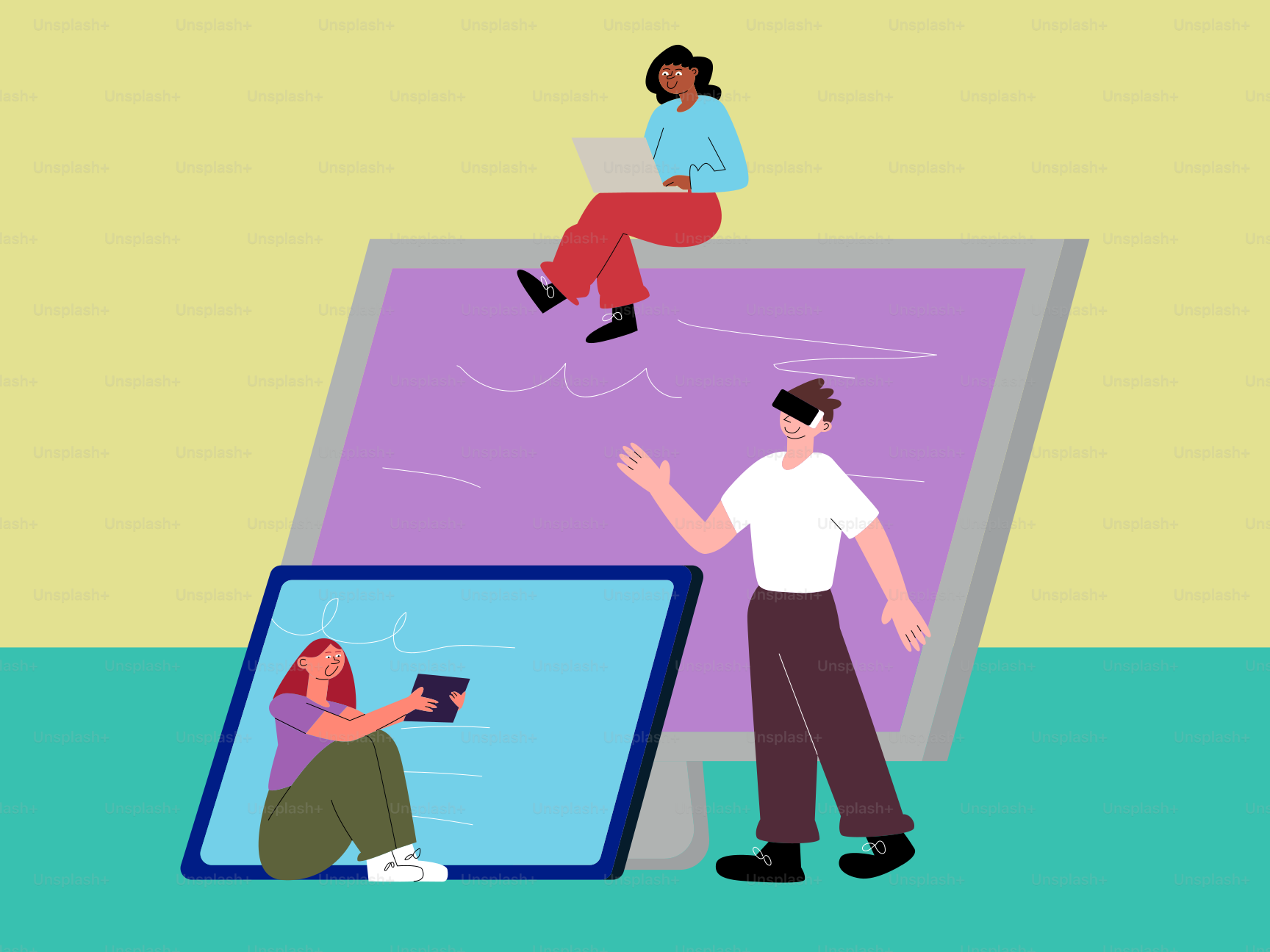 Des personnes interagissant avec la technologie et les écrans.