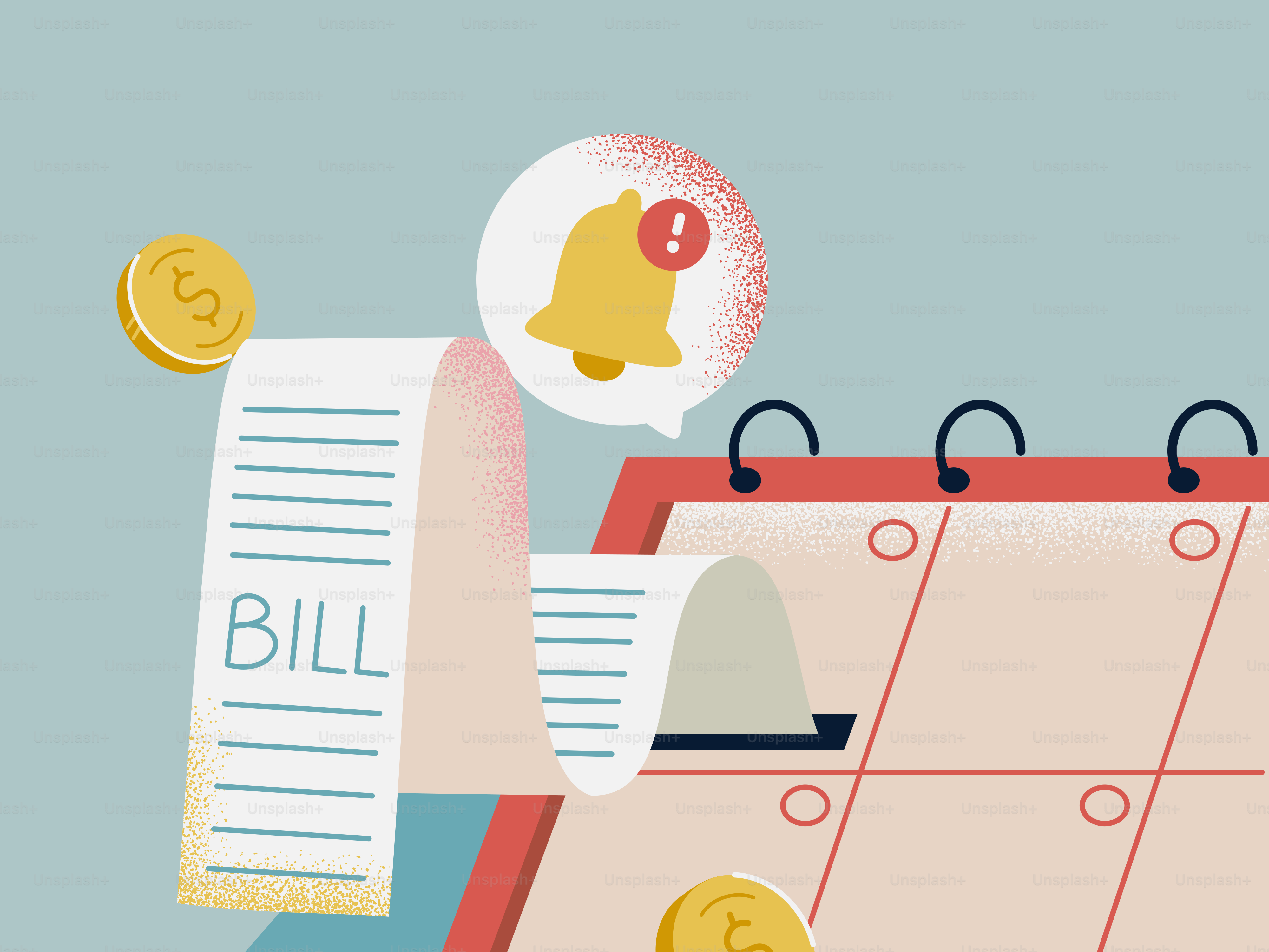 Bill reminder on calendar with coins and notification bell vector ...