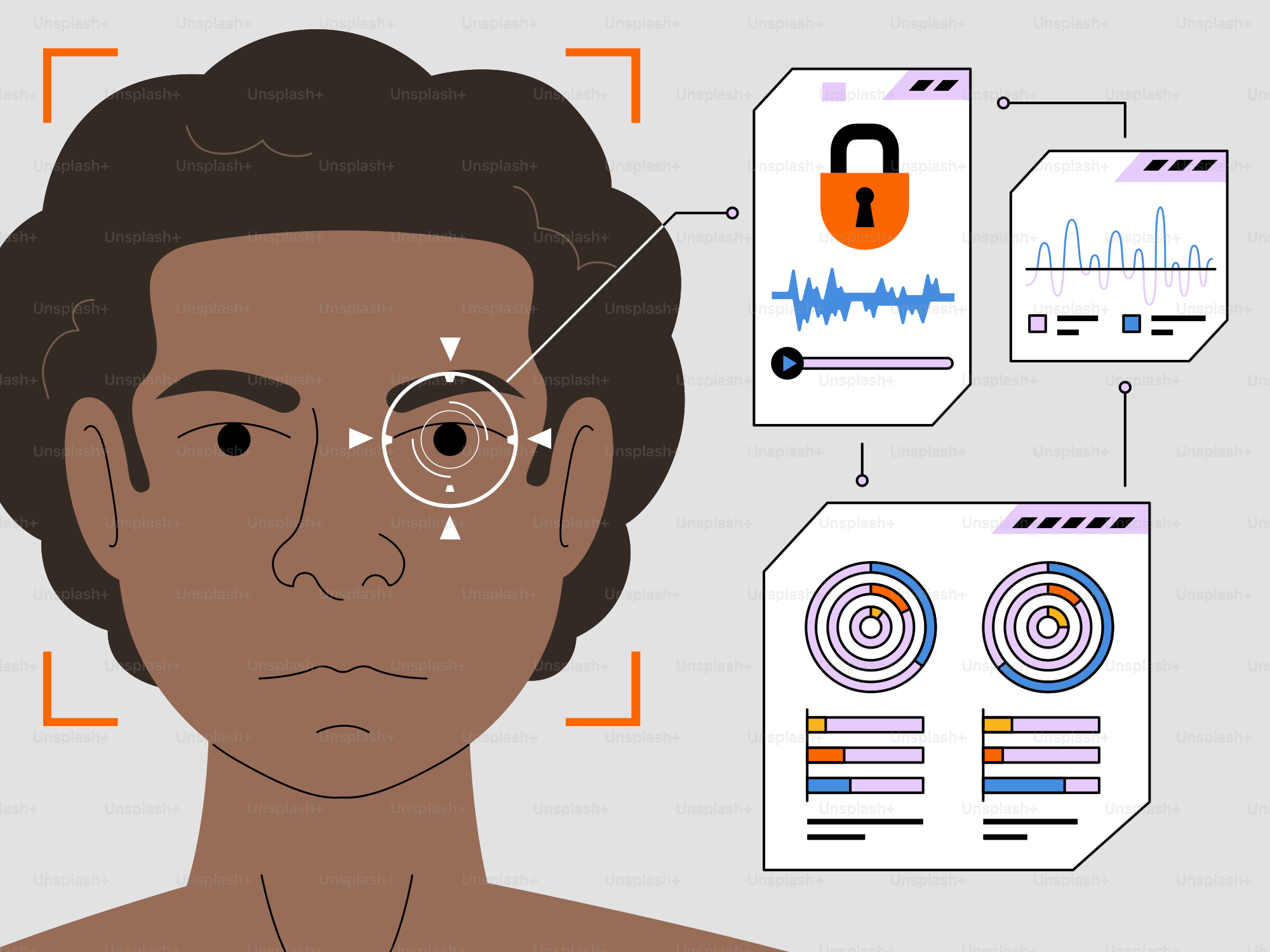 Pemindaian biometrik mata seseorang dengan analisis data