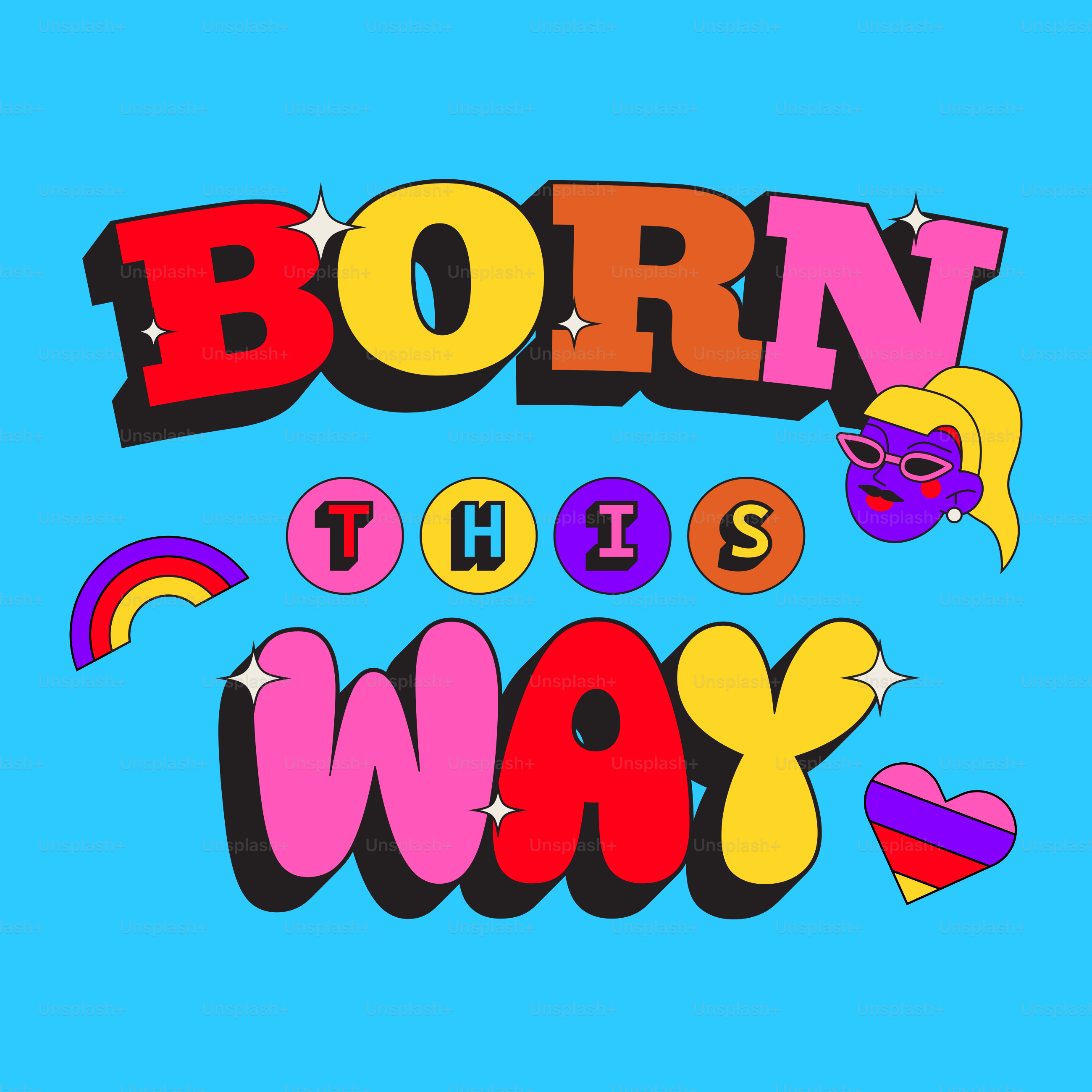Texte de Born This Way avec des graphismes colorés