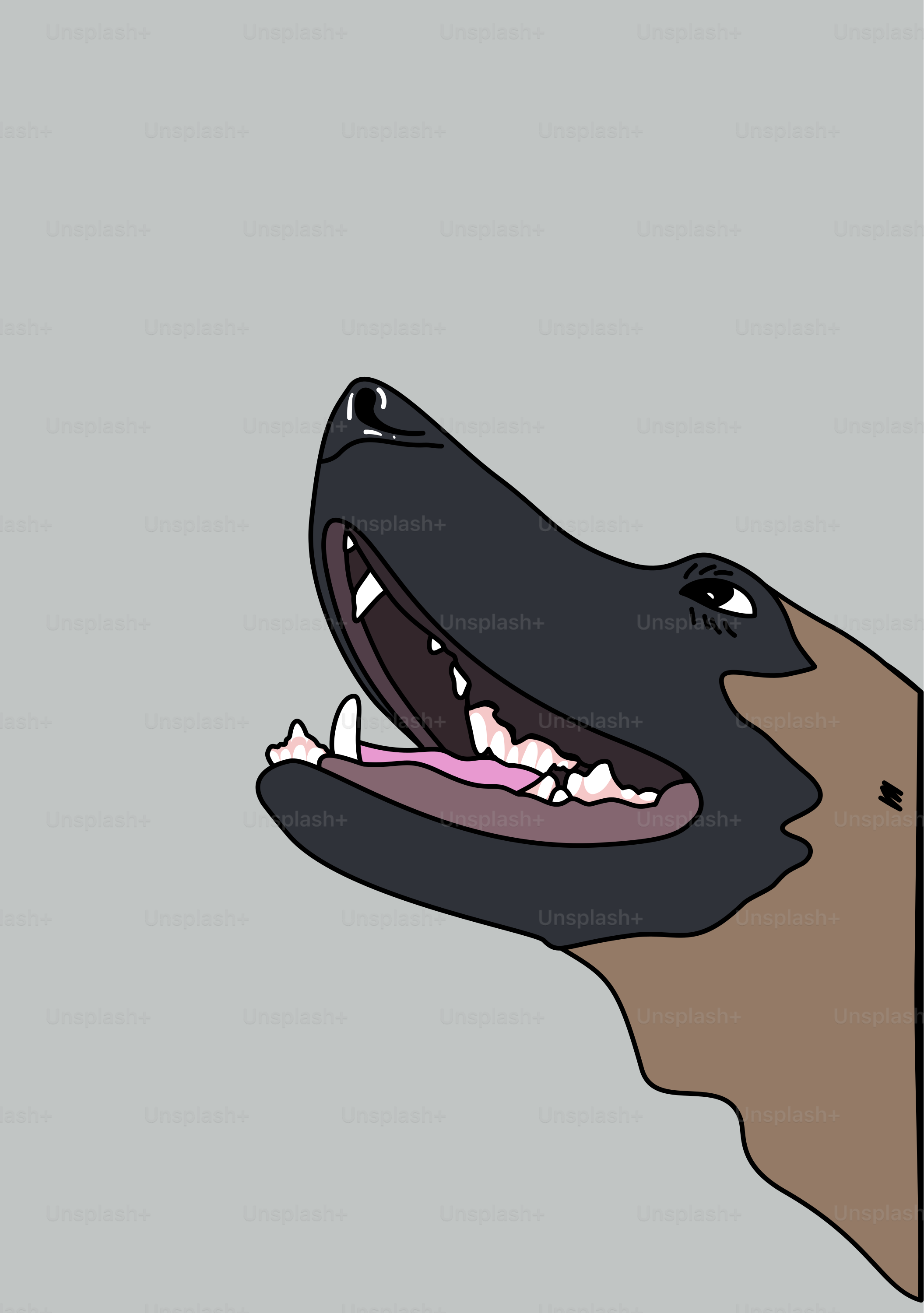 Um close da cabeça de um cachorro com a boca aberta