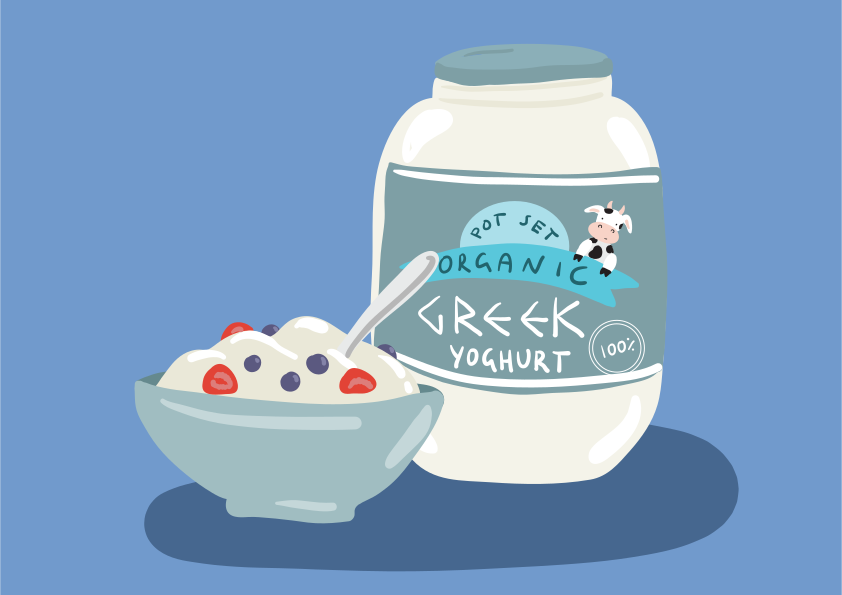 Yogur griego orgánico con frutos rojos en un bol
