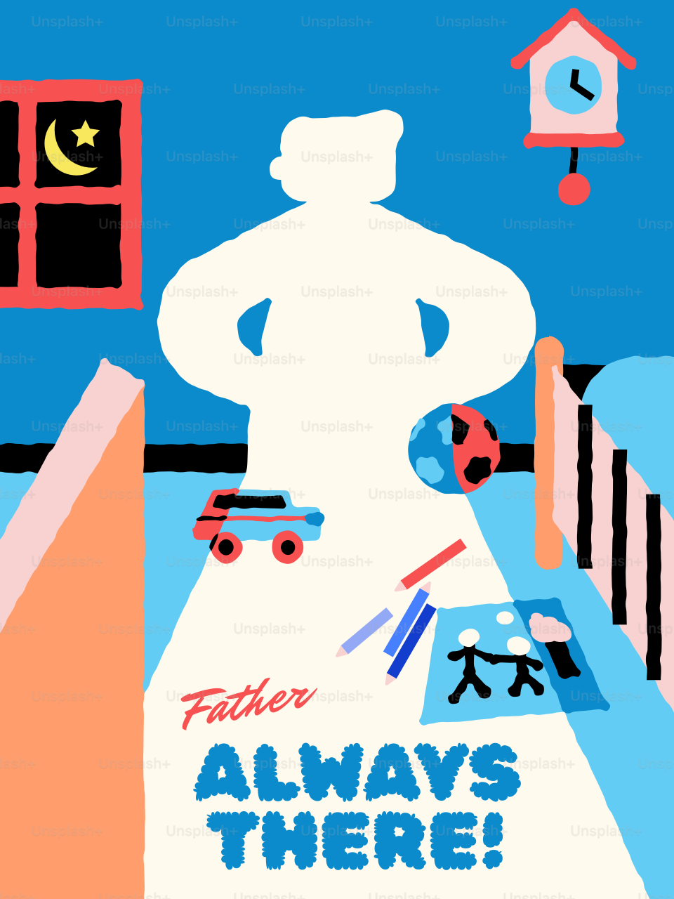 Father always there with toys and clock