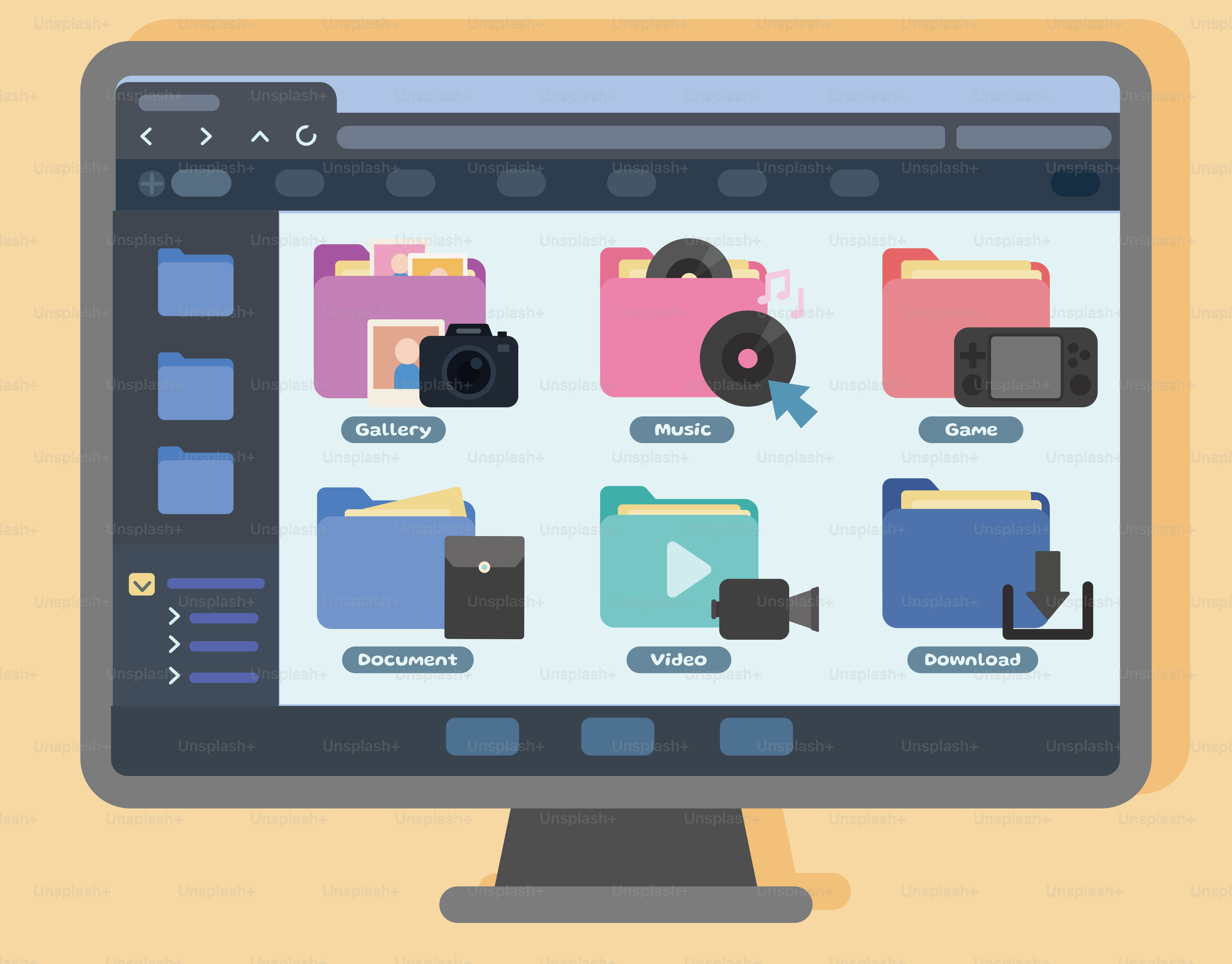 Layar komputer yang menampilkan file dan folder digital.