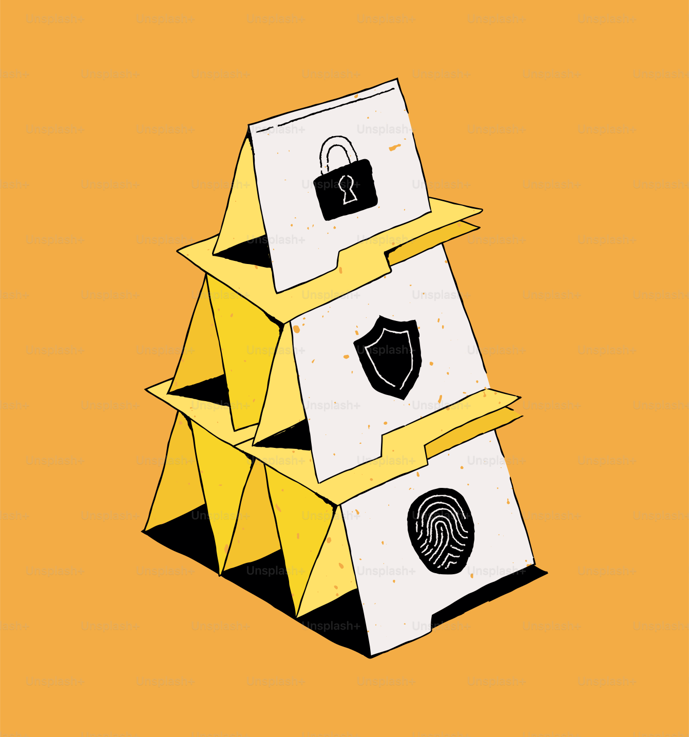 House of cards with security icons