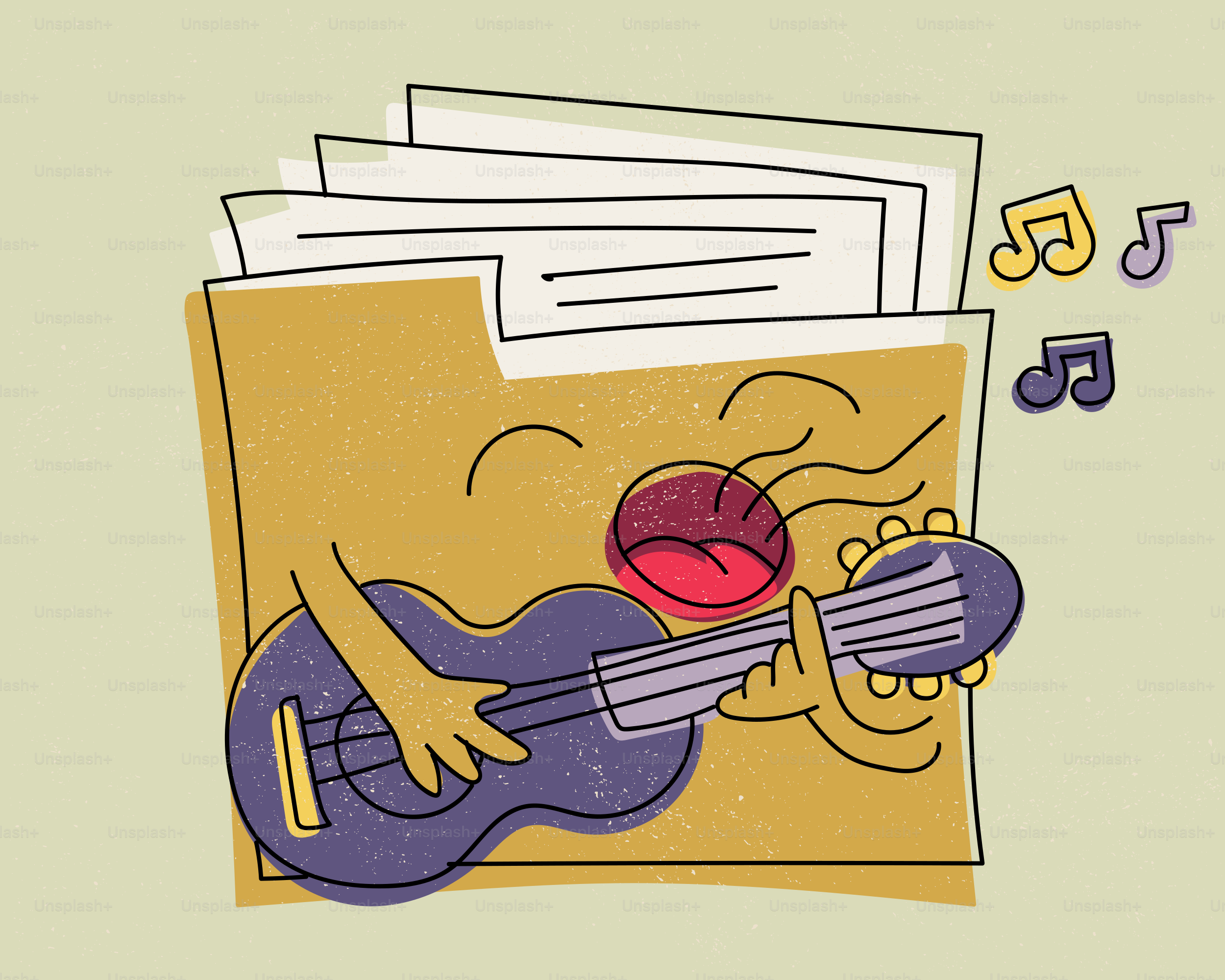Illustrated stack of records with musical notes. vector – Music Image ...