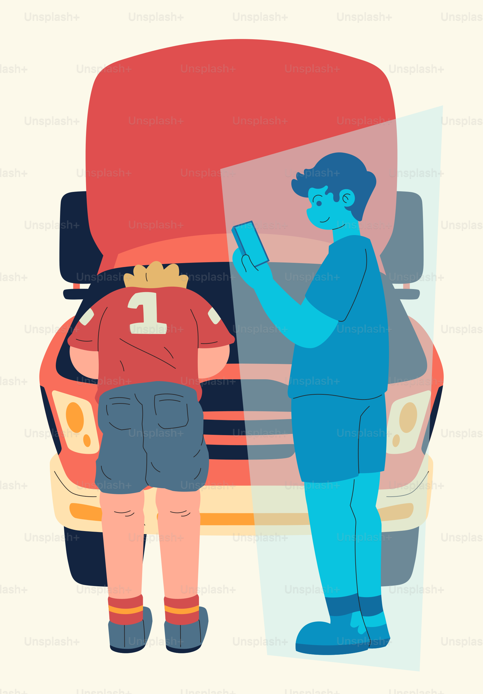 Due persone che guardano il motore di un'auto