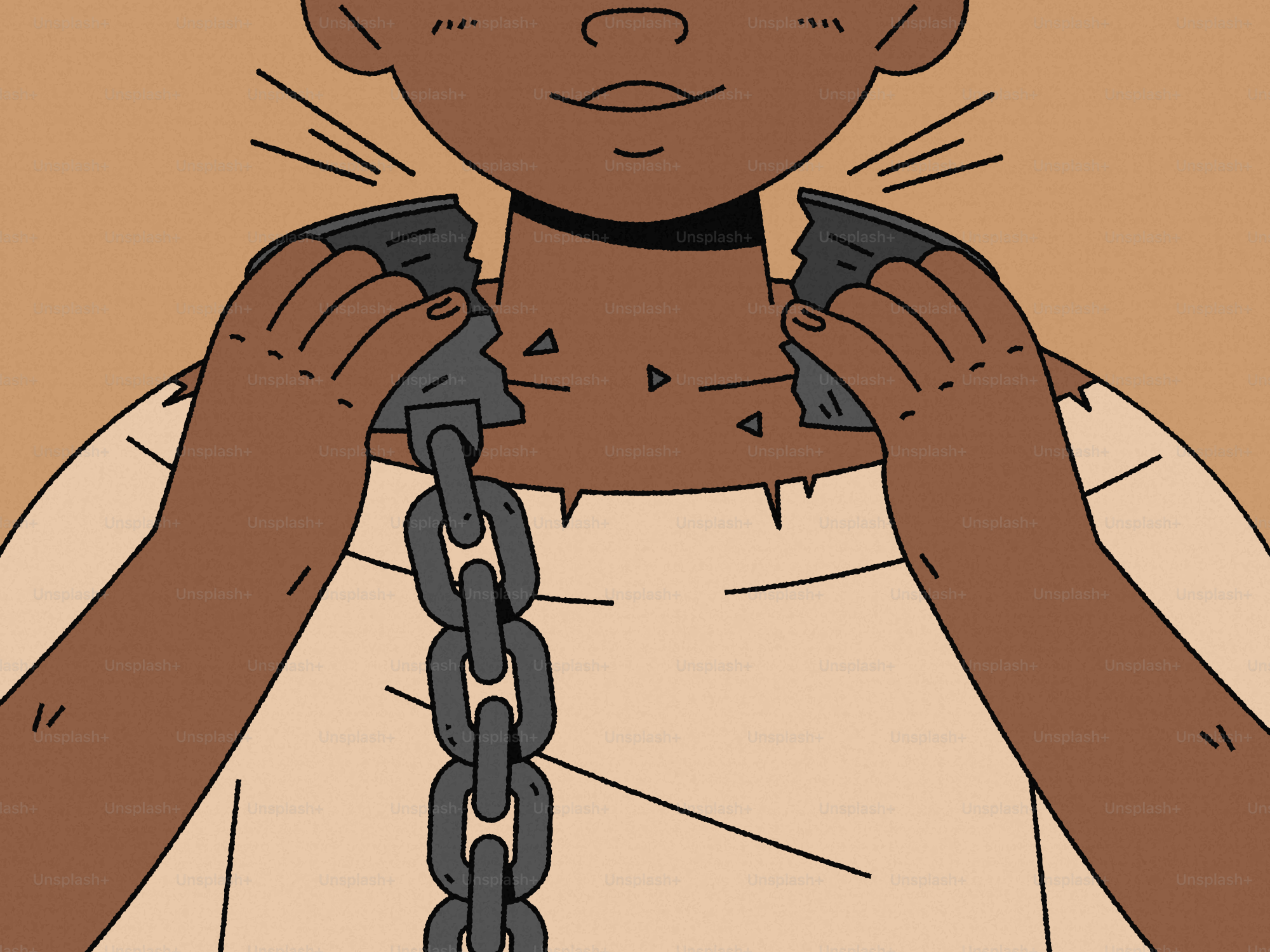 Person breaking free from a broken chain.
