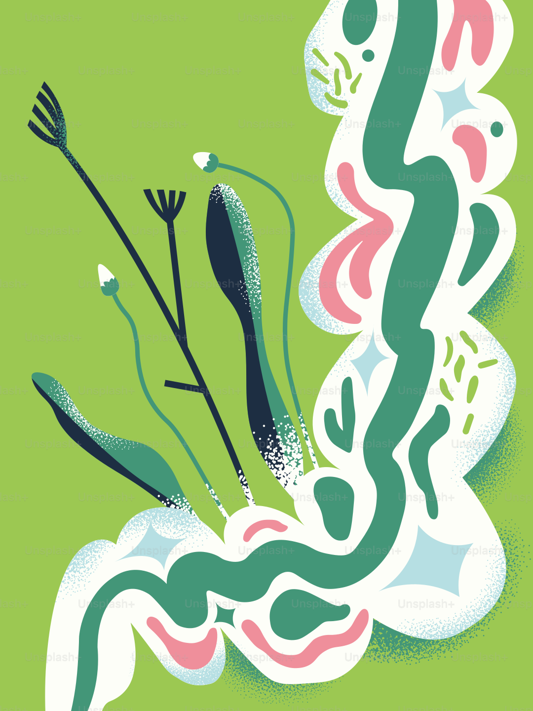 Abstract green background with stylized plant elements