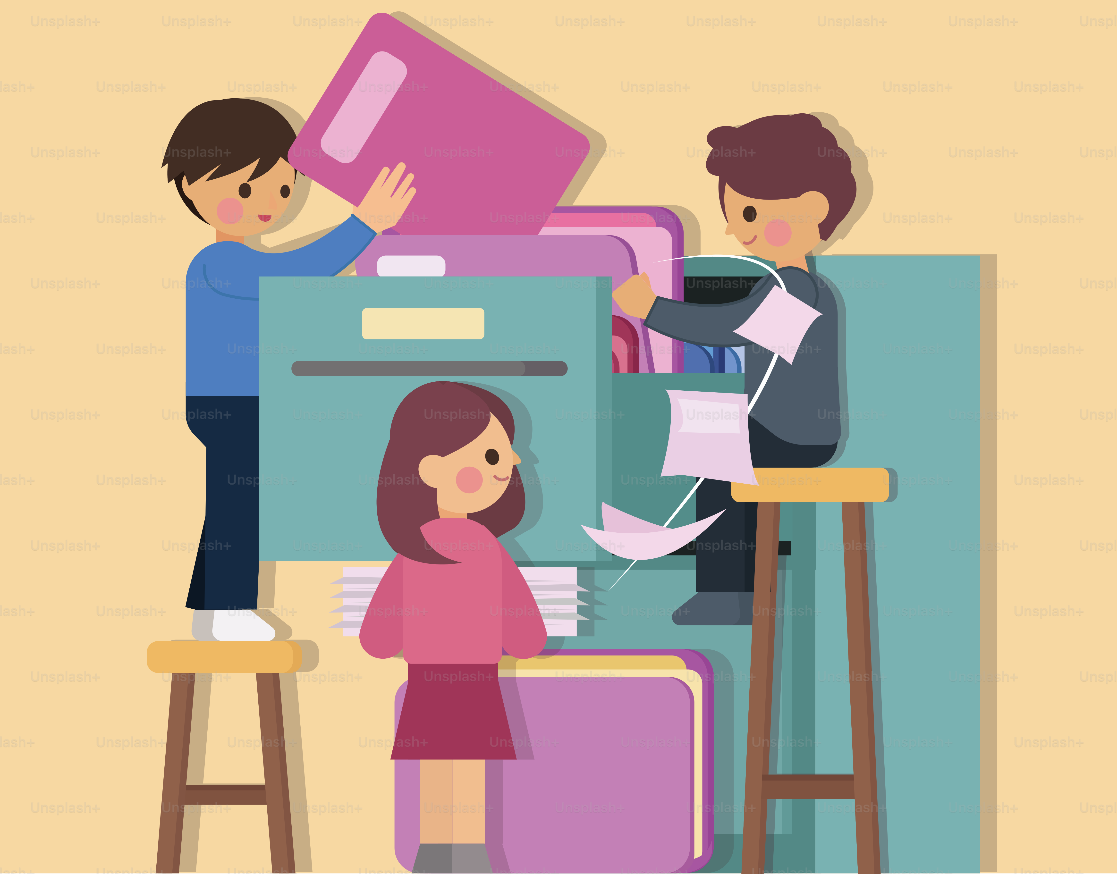 Orang mengatur file dalam lemari