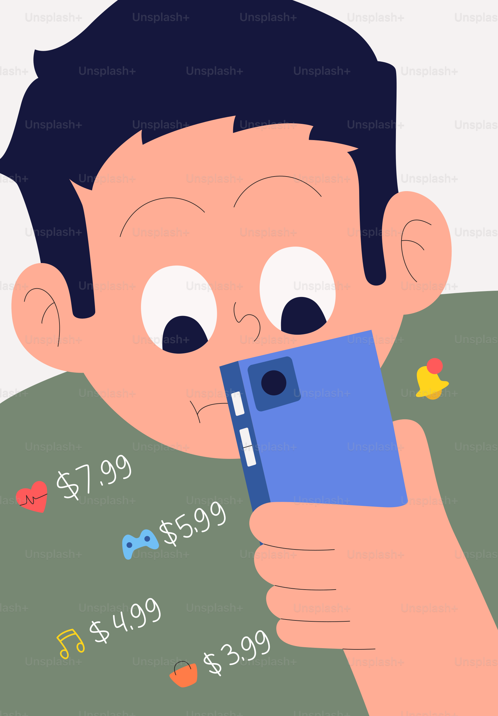 Uomo che guarda uno smartphone con prezzi delle app che girano